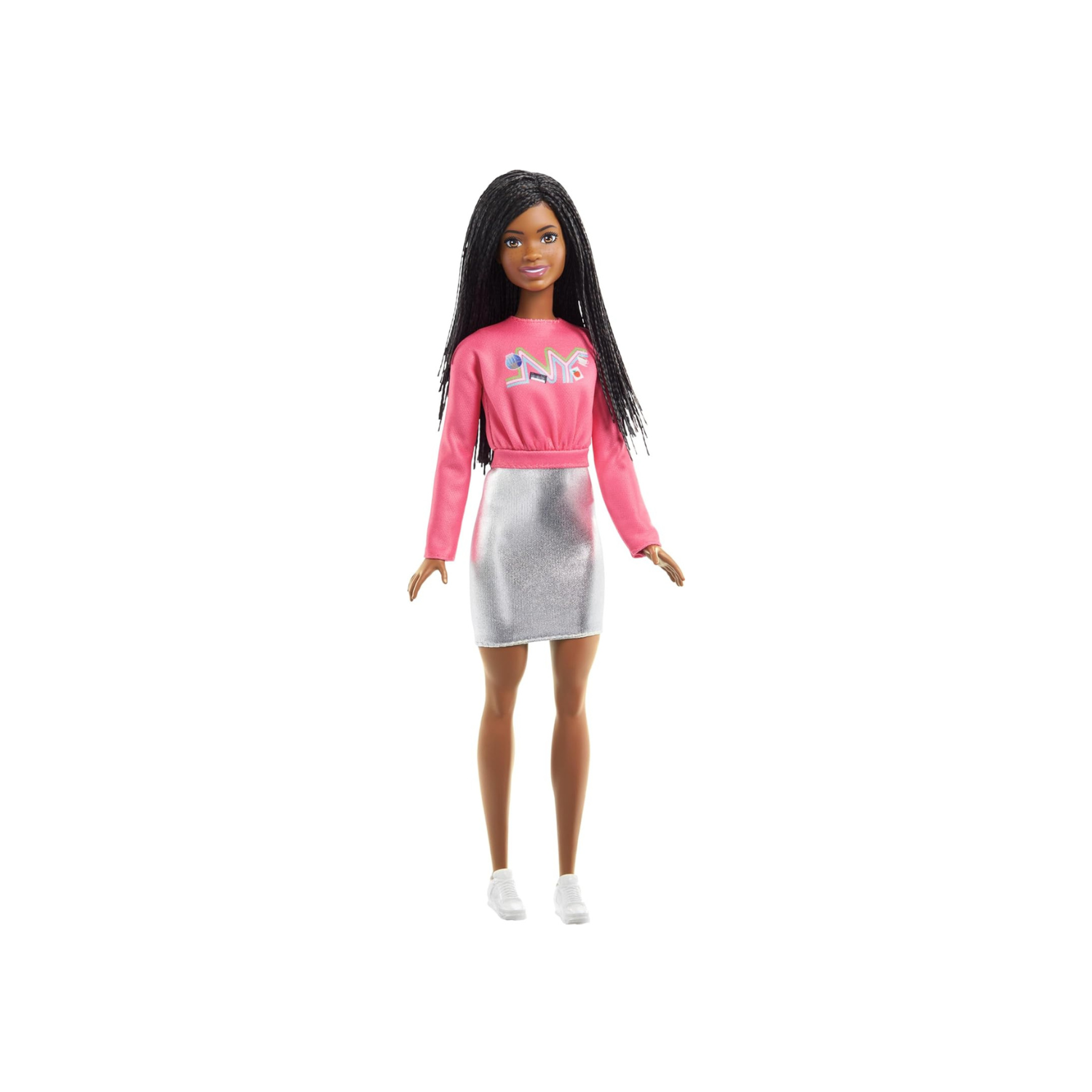 Barbie It Takes Two Doll, Brooklyn Fashion Doll with Braided Hair, Pink NYC Shirt, Metallic Skirt & White Shoes