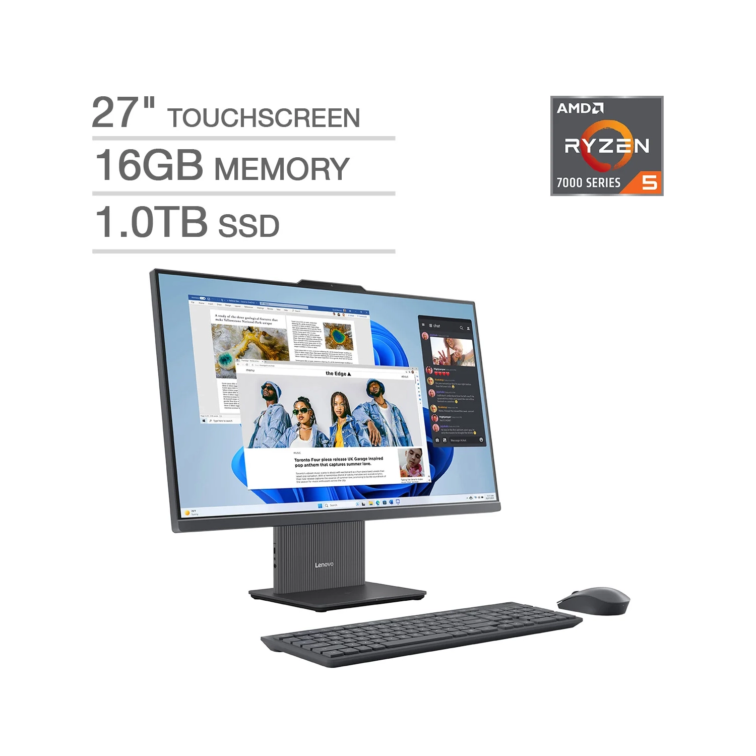 Lenovo IdeaCentre 27" All-in-One Touchscreen Desktop - AMD Ryzen 5 7535HS - Windows 11 - 16GB RAM - 1TB SSD -Open Box