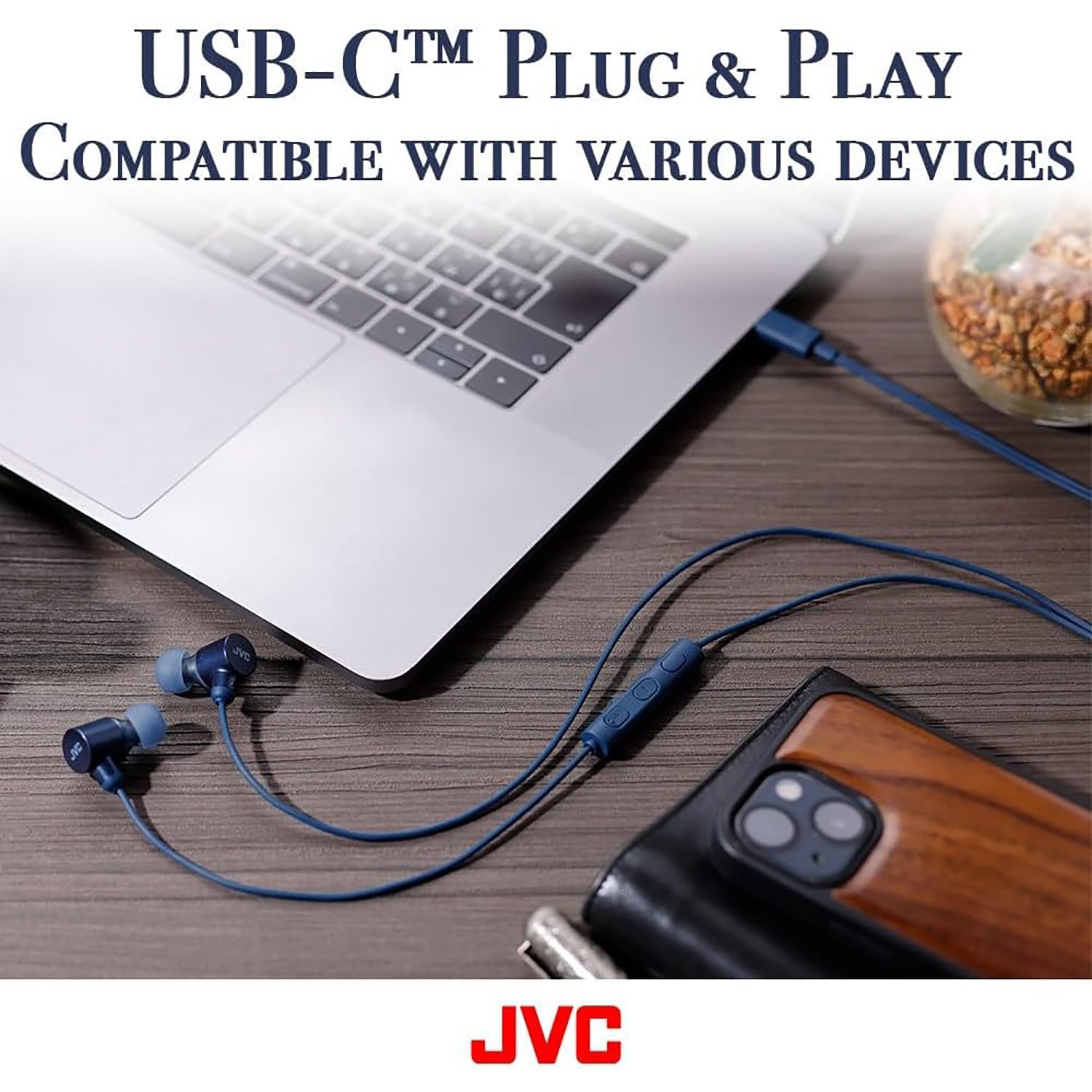 JVC - Wired In-Ear Headphones, USB-C, High Resolution, Built-in Microphone, Black