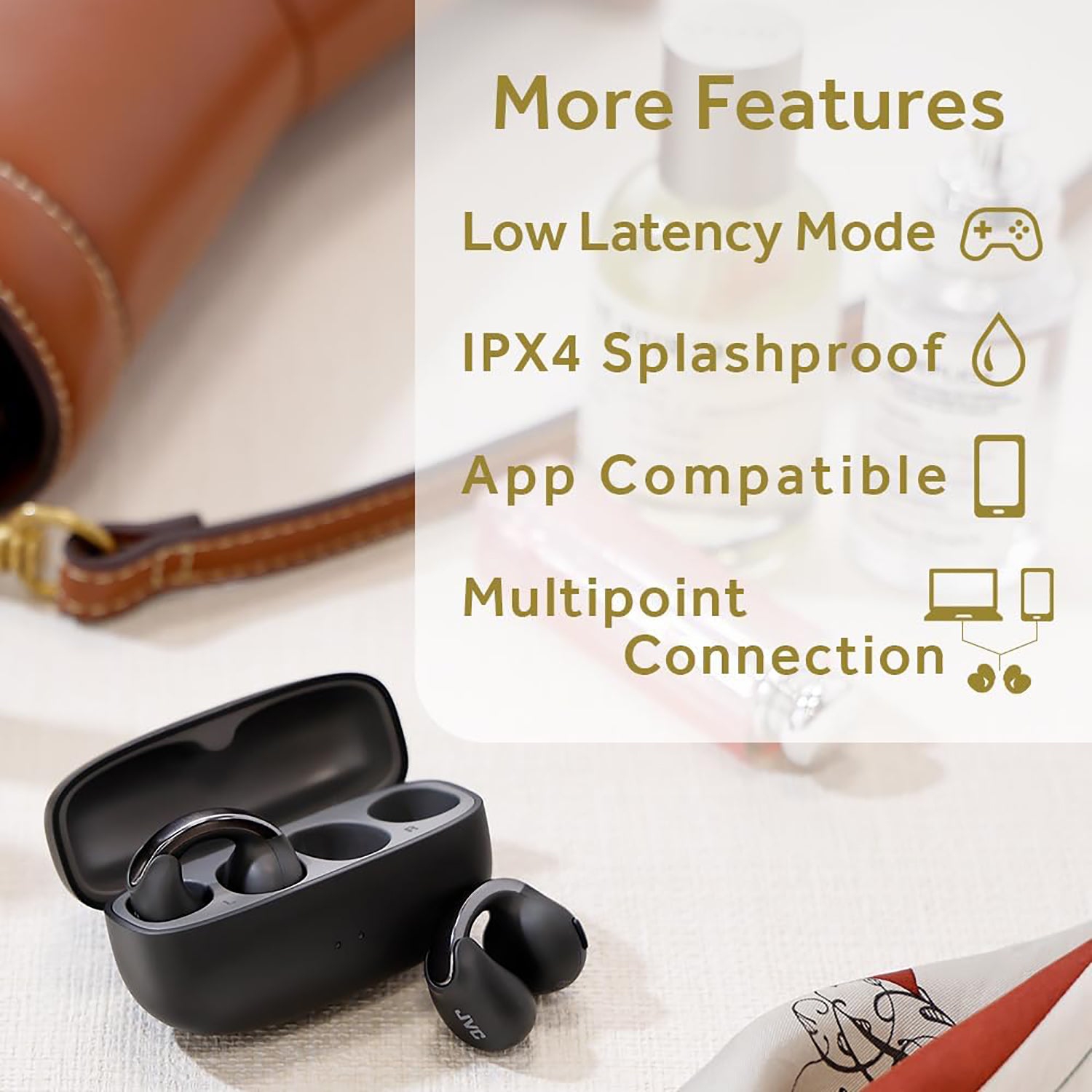 JVC – Écouteurs sans fil Nearphones avec étui de chargement et microphone intégré, noir