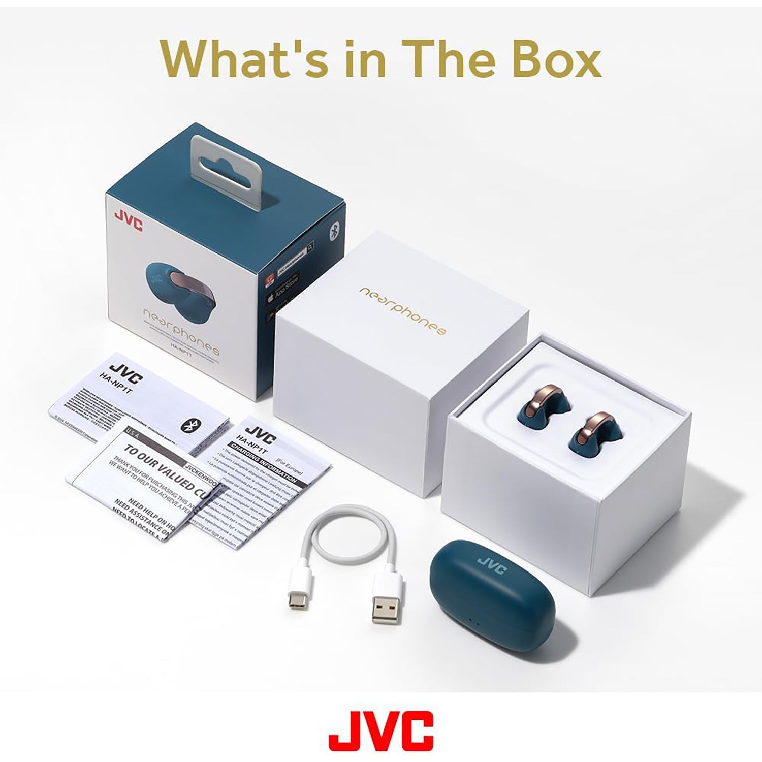 JVC – Écouteurs sans fil Nearphones avec étui de chargement et microphone intégré, noir