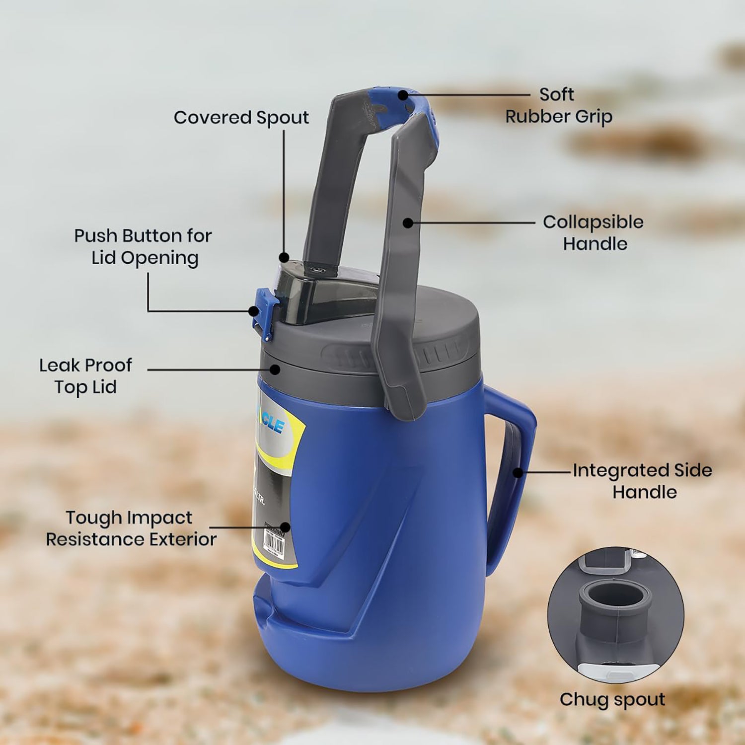 Pinnacle – Contenant à eau isolé portatif, capacité de 2,5 litres, étanche, bleu