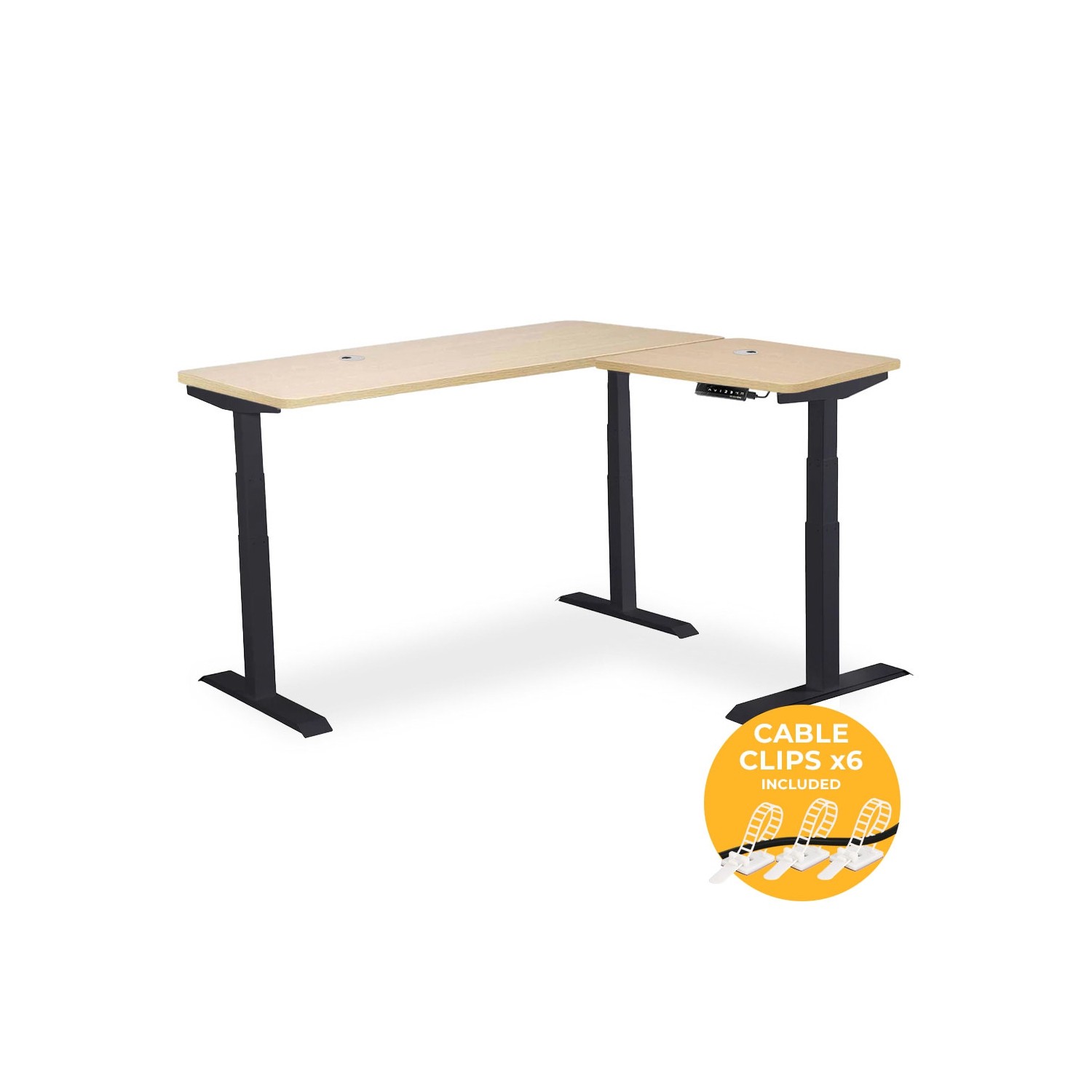 MotionGrey L Shape-Triple Motors Standing Desk with Memory Settings-71"x65" Oak Brown Top Black Frame-Adjustable Sit-Stand Computer Table for Home,