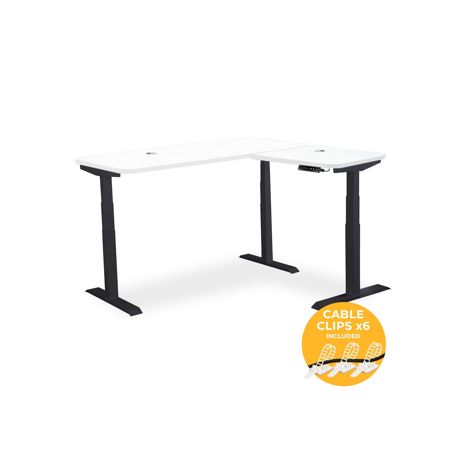 MotionGrey L Shape-Triple Motors Standing Desk with Memory Settings -71"x65" White Top Black Frame- Adjustable Sit-Stand Computer Table for Home,