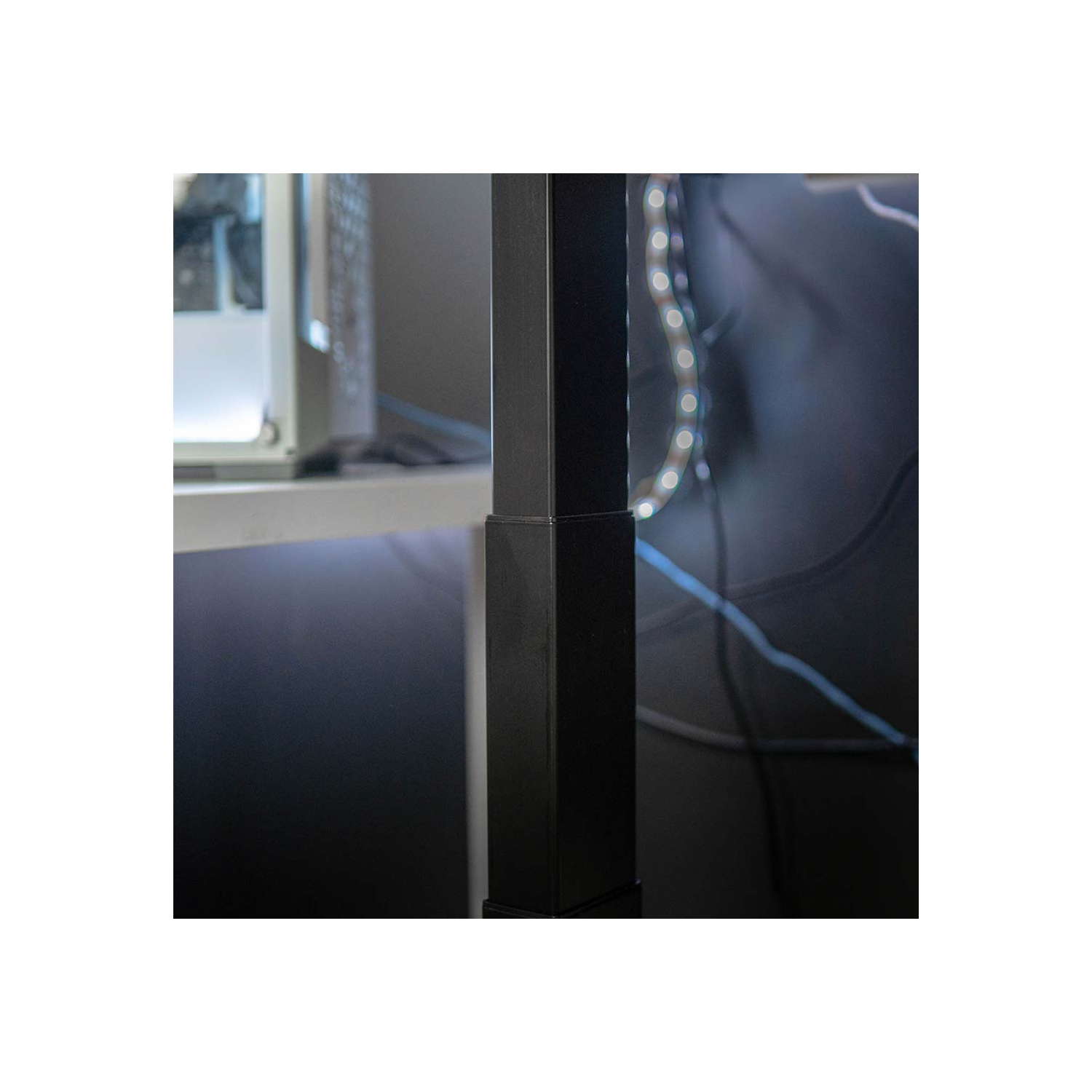 MotionGrey L Shape-Triple Motors Standing Desk with Memory Settings-71"x65" Black Oak Top Black Frame-Adjustable Sit-Stand Computer Table for Home,