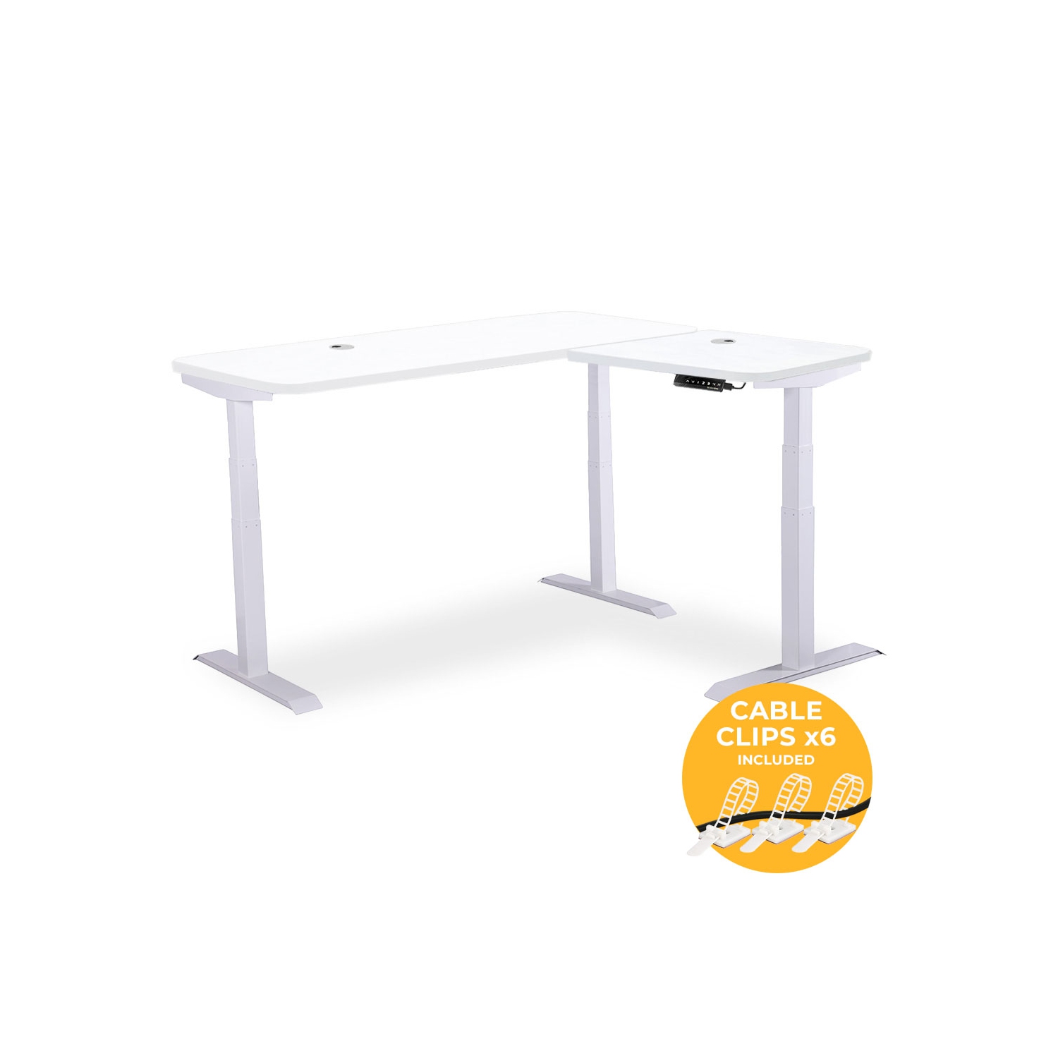 MotionGrey L Shape-Triple Motors Standing Desk with Memory Settings -71"x65" White Top White Frame- Adjustable Sit-Stand Computer Table for Home,