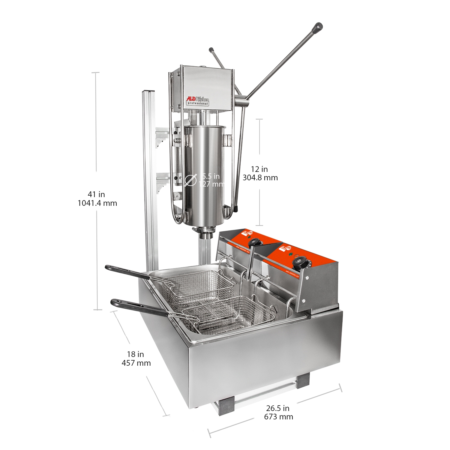 A-TG5LF Churro Maker Machine | Churro Maker with Deep Fryer | Stainless Steel | 5L Capacity | 110V