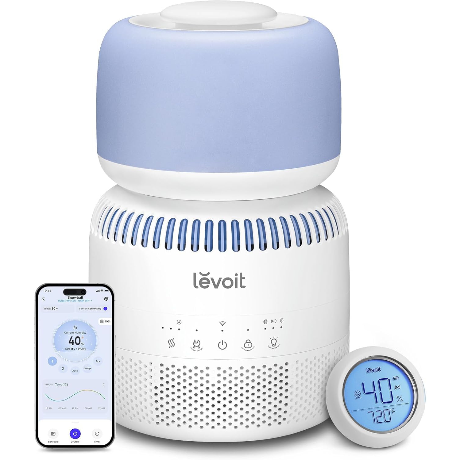 LEVOIT Humidifiers for Bedroom Baby, Sprout Evaporative with Dual Filters Air & Water, Separate Sensor, No Blue Nightlight, Auto Dry, Smart Control &