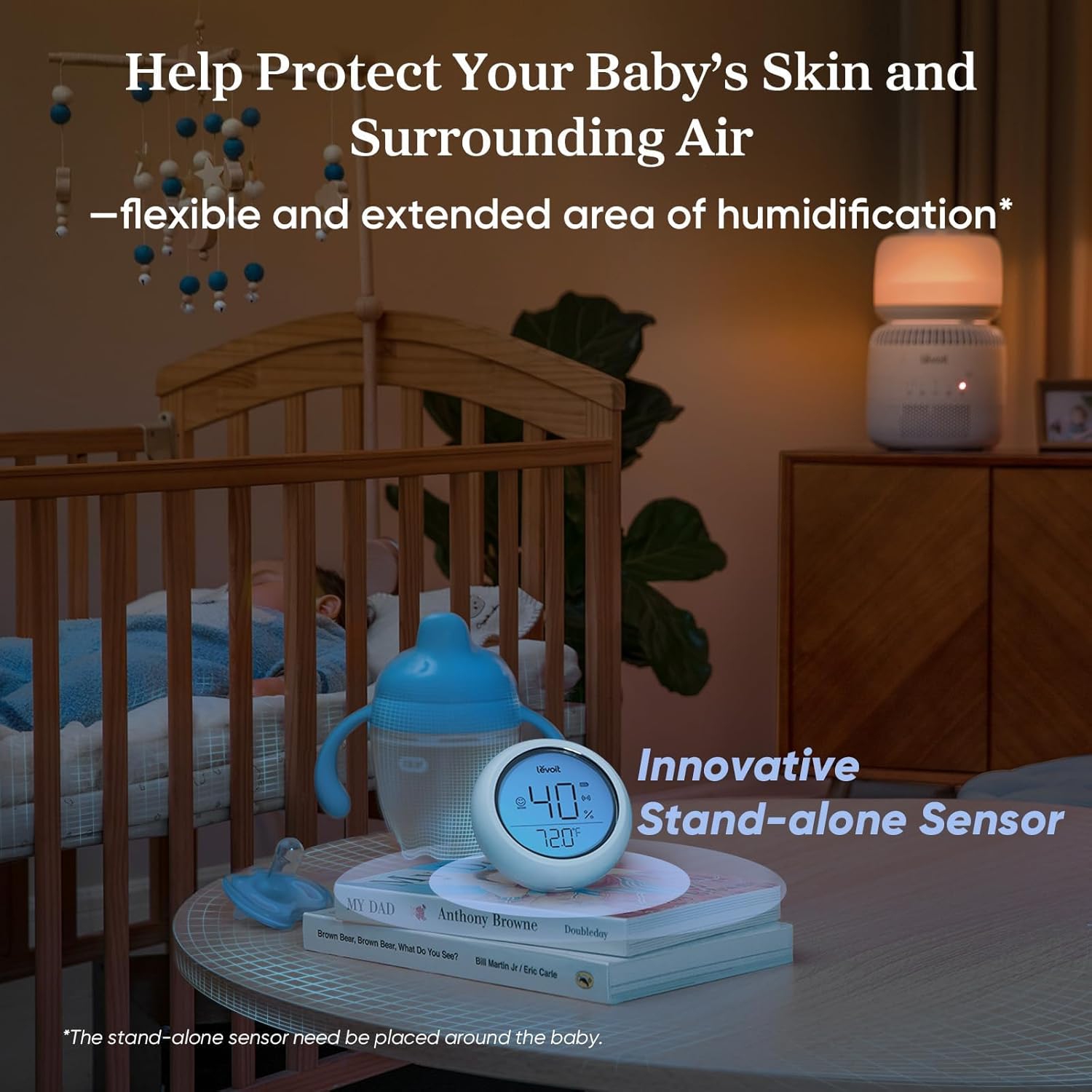 LEVOIT Humidifiers for Bedroom Baby, Sprout Evaporative with Dual Filters Air & Water, Separate Sensor, No Blue Nightlight, Auto Dry, Smart Control &