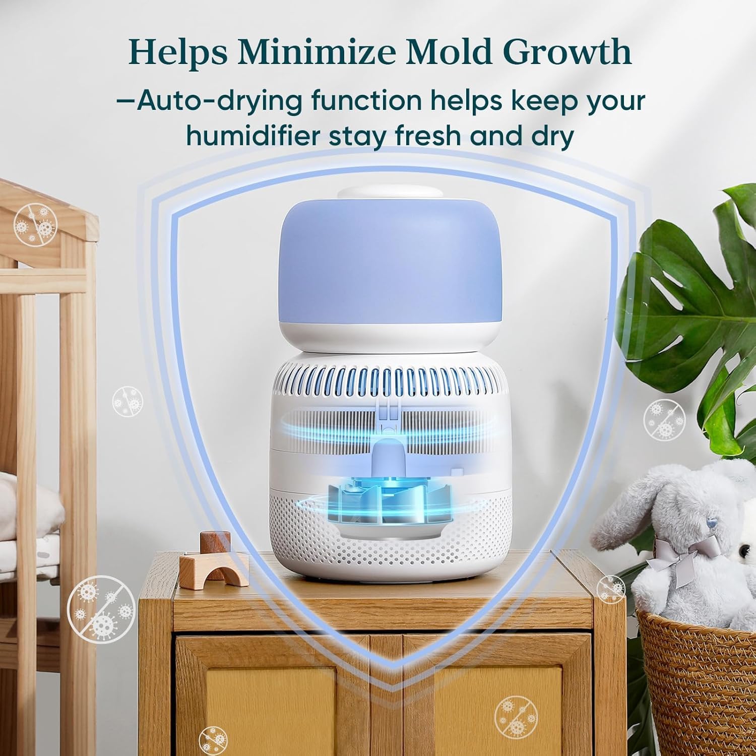 LEVOIT Humidifiers for Bedroom Baby, Sprout Evaporative with Dual Filters Air & Water, Separate Sensor, No Blue Nightlight, Auto Dry, Smart Control &