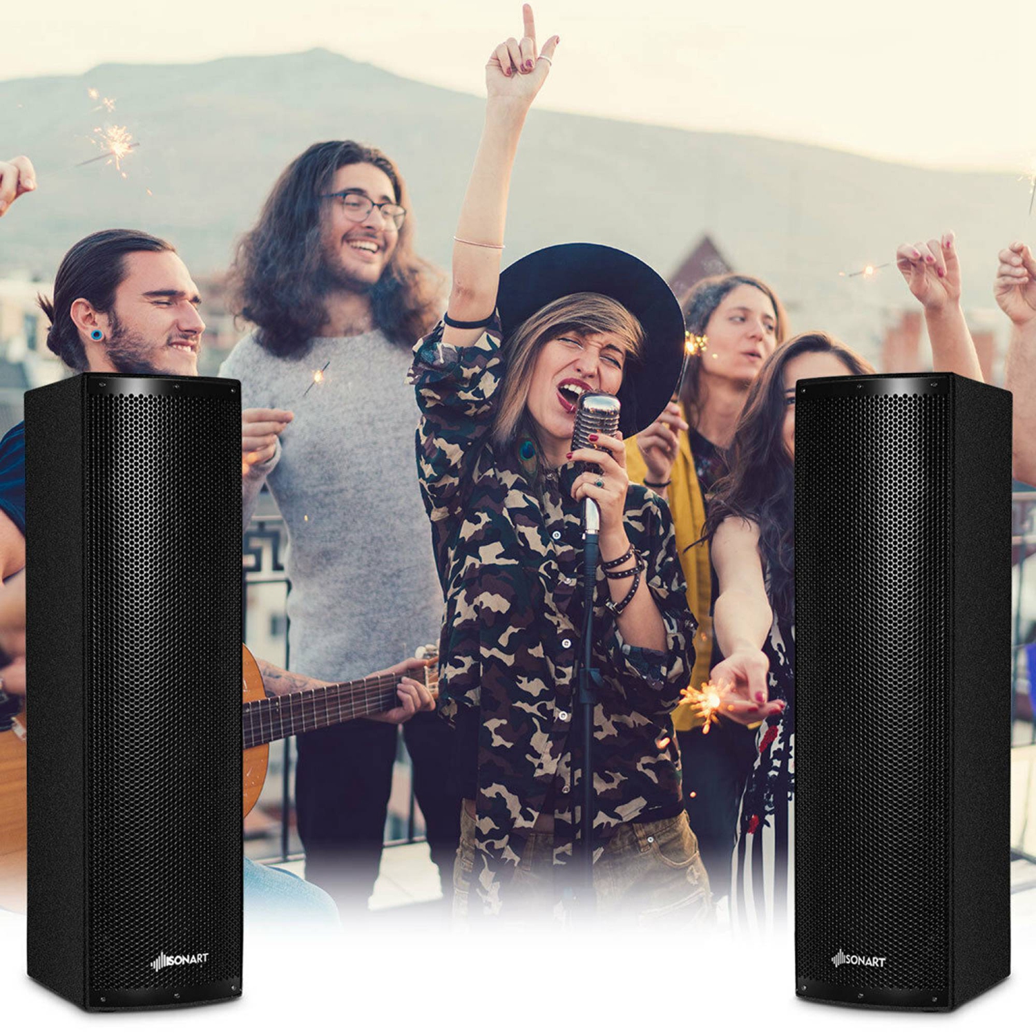 Haut-parleur de sonorisation 2000&nbsp;W tout-en-un 3 voies 6,5&nbsp;po Active de Costway avec Bluetooth, entrée USB/carte SD, radio FM MP3,