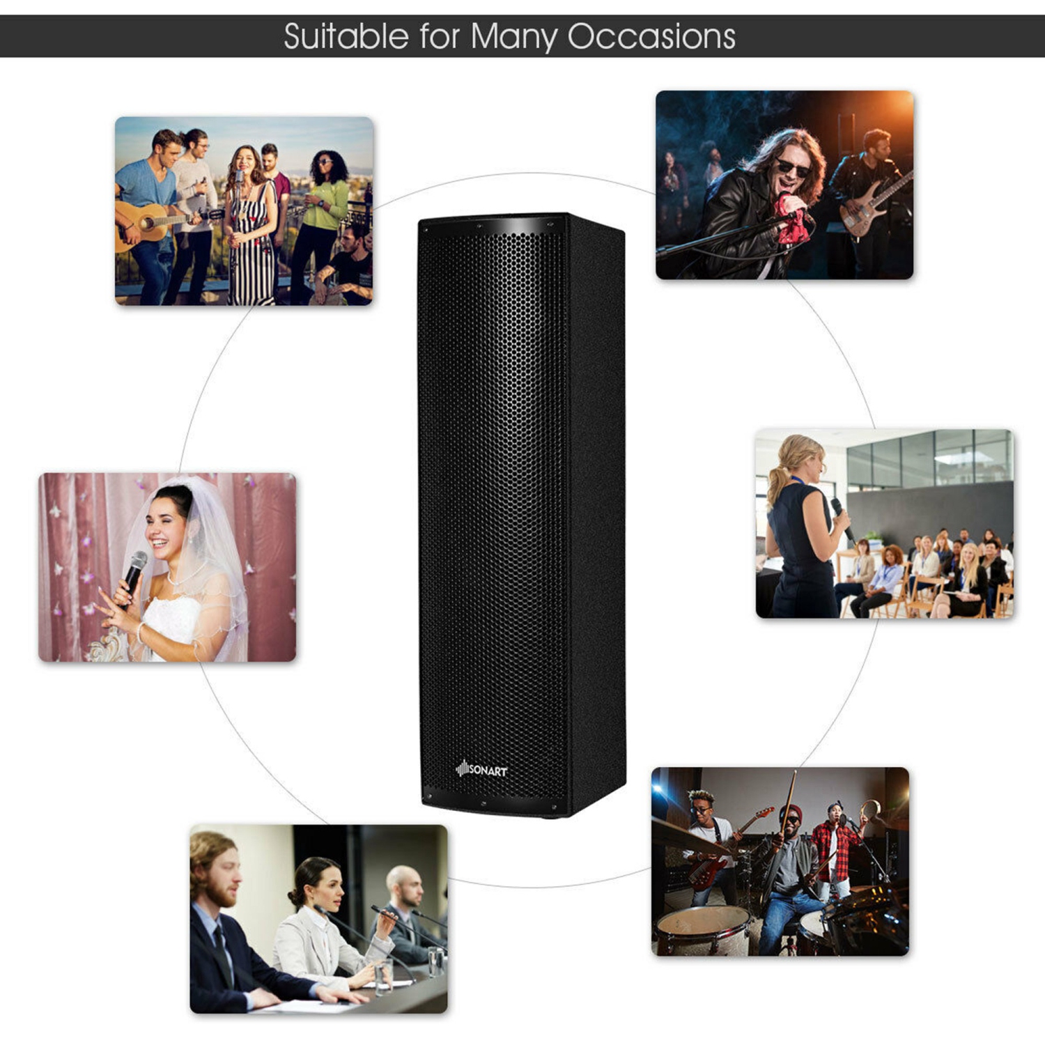 Haut-parleur de sonorisation 2000&nbsp;W tout-en-un 3 voies 6,5&nbsp;po Active de Costway avec Bluetooth, entrée USB/carte SD, radio FM MP3,