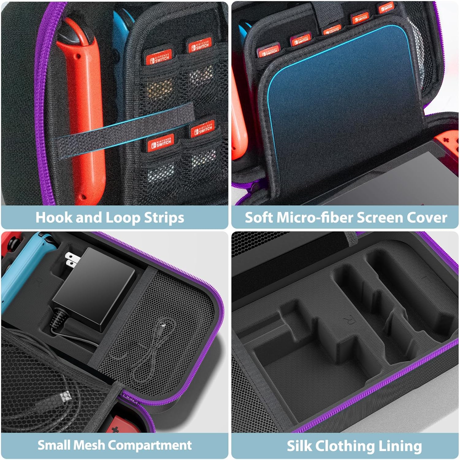 Switch Carrying Case Compatible with Nintendo Switch & Switch OLED, Portable Switch Travel Carry Case for Joy-Con and Adapter, Switch Pouch Case with