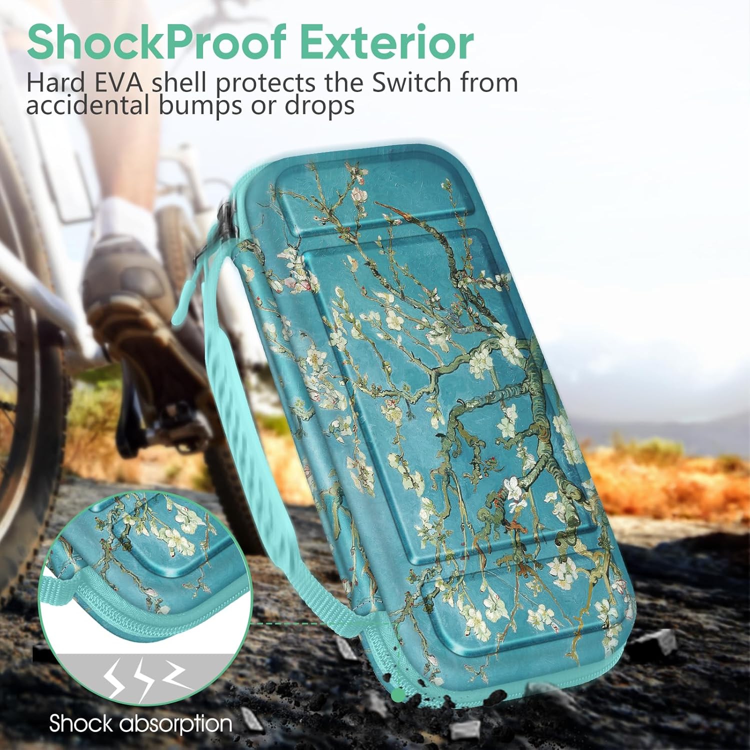 Carrying Case for Switch & OLED, Cute Travel Bag in Pretty Pattern Design of Pink Interior with an Adjustable Shoulder Strap, Blossom