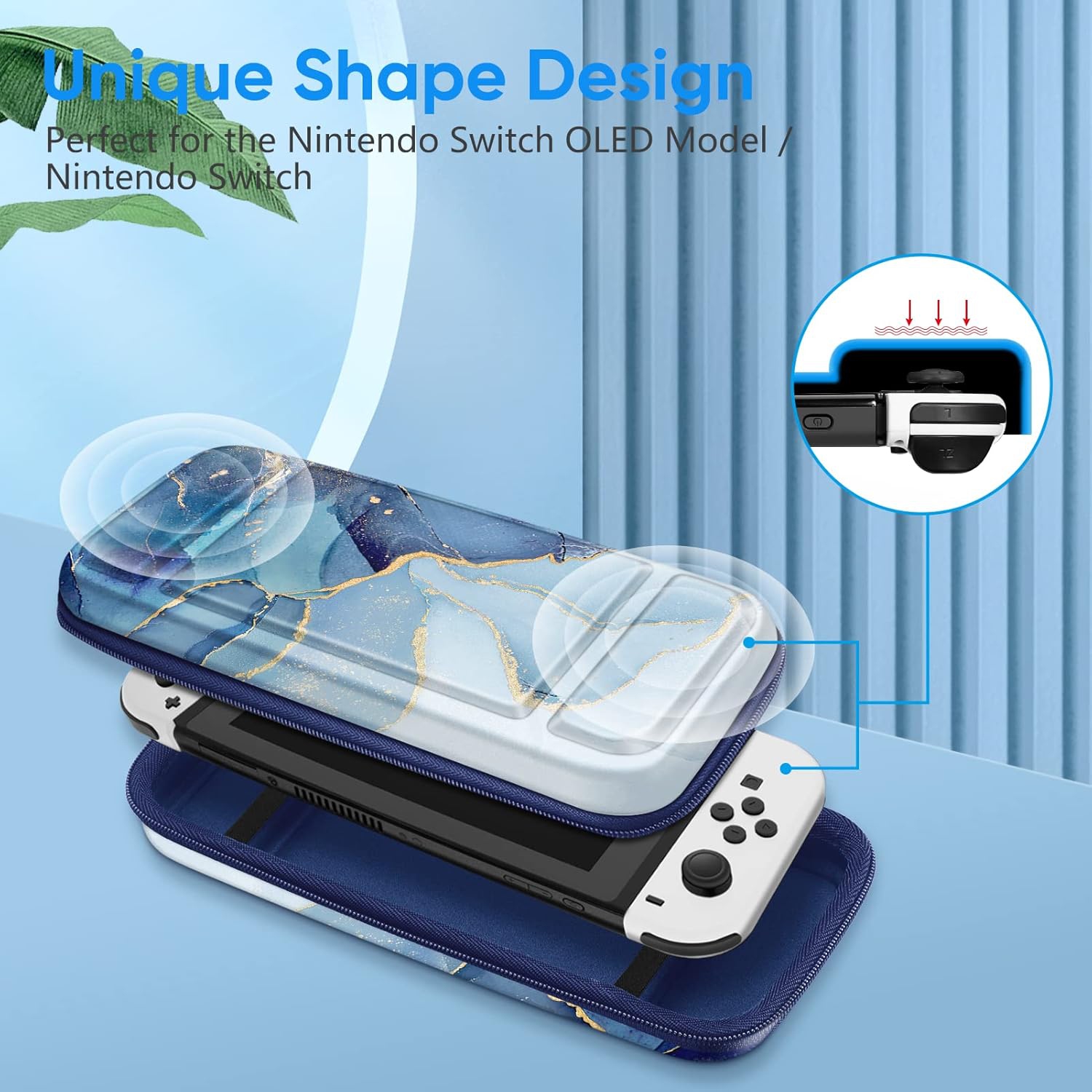 Carrying Case for Switch & OLED, Cute Travel Bag in Pretty Pattern Design of Pink Interior with an Adjustable Shoulder Strap, Ocean Marble