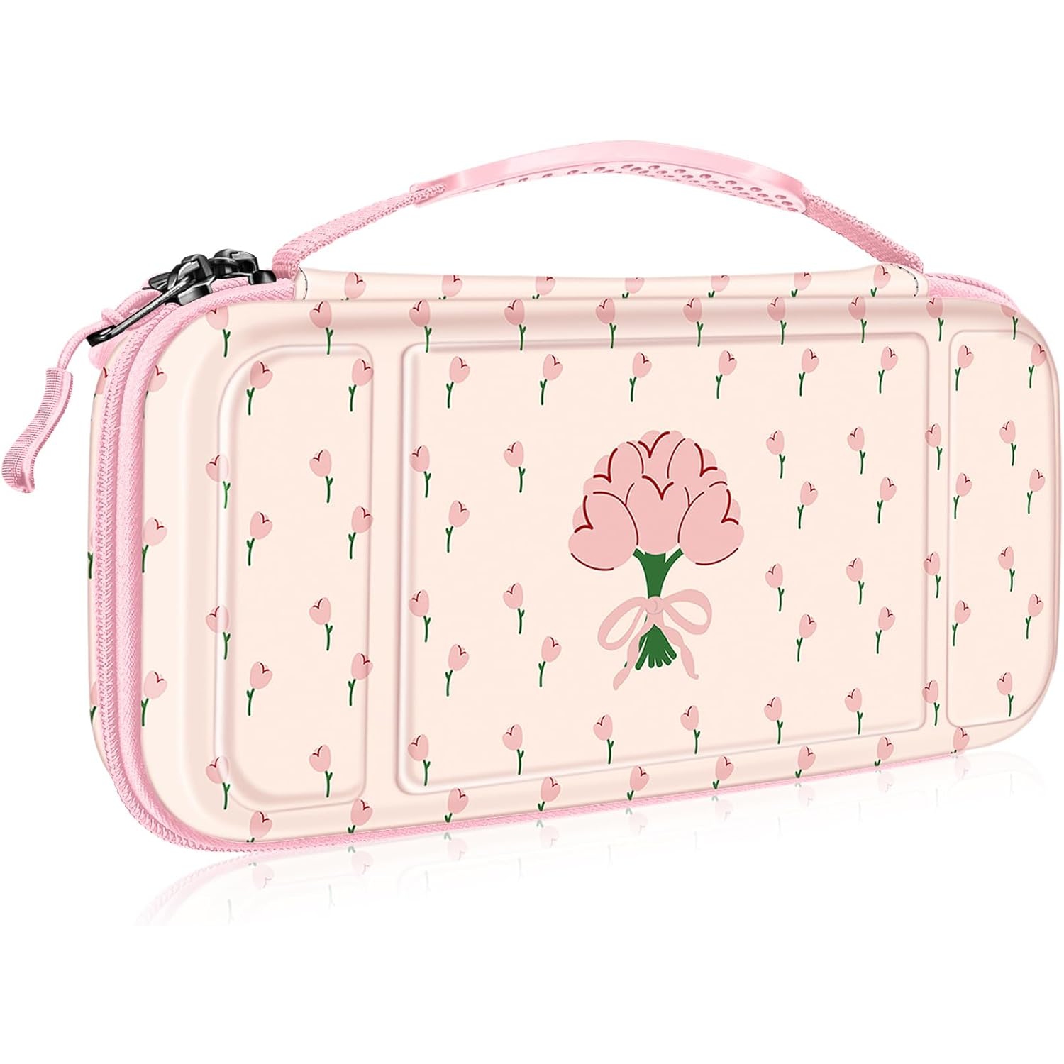 Étui de transport pour Switch & OLED, sac de voyage mignon à motif rose intérieur avec bandoulière réglable, Tulipes coquette