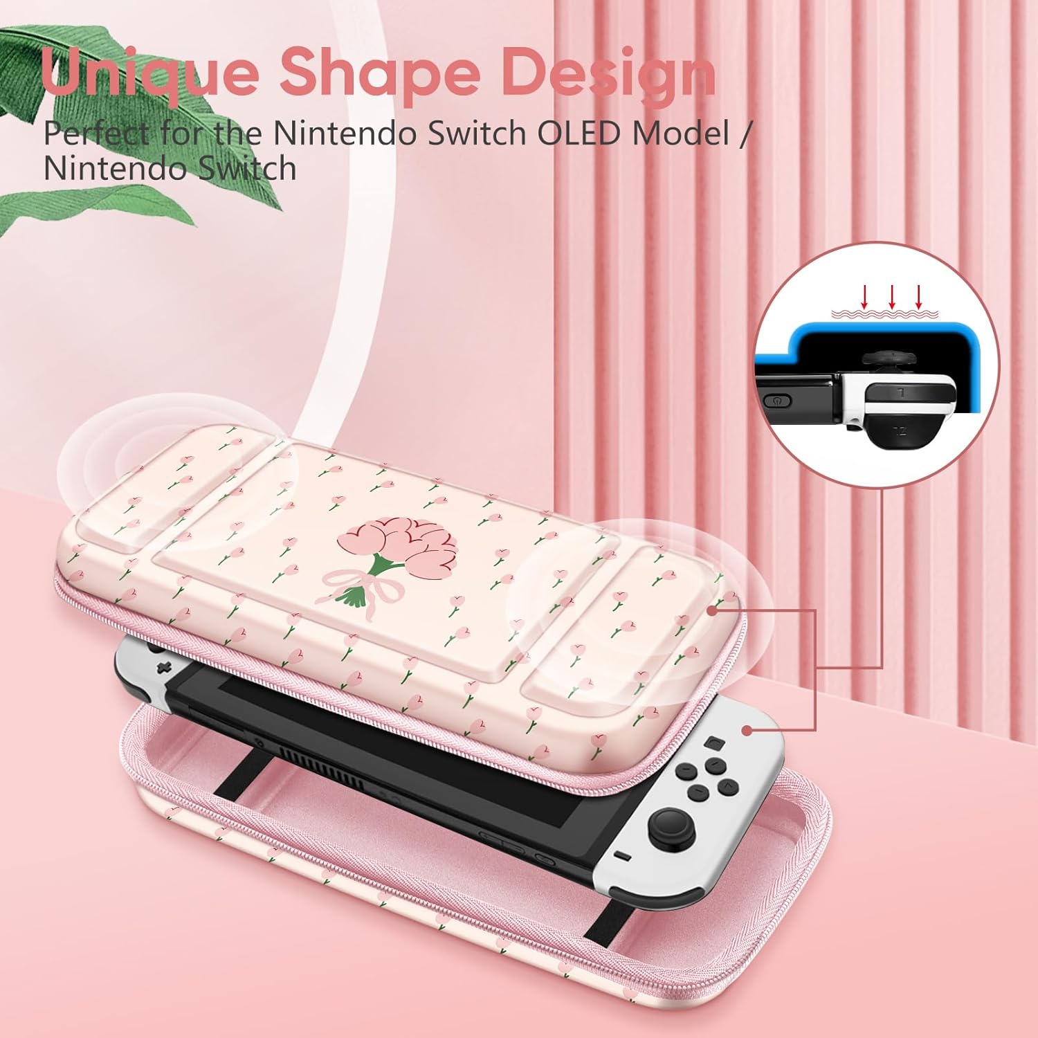 Étui de transport pour Switch & OLED, sac de voyage mignon à motif rose intérieur avec bandoulière réglable, Tulipes coquette