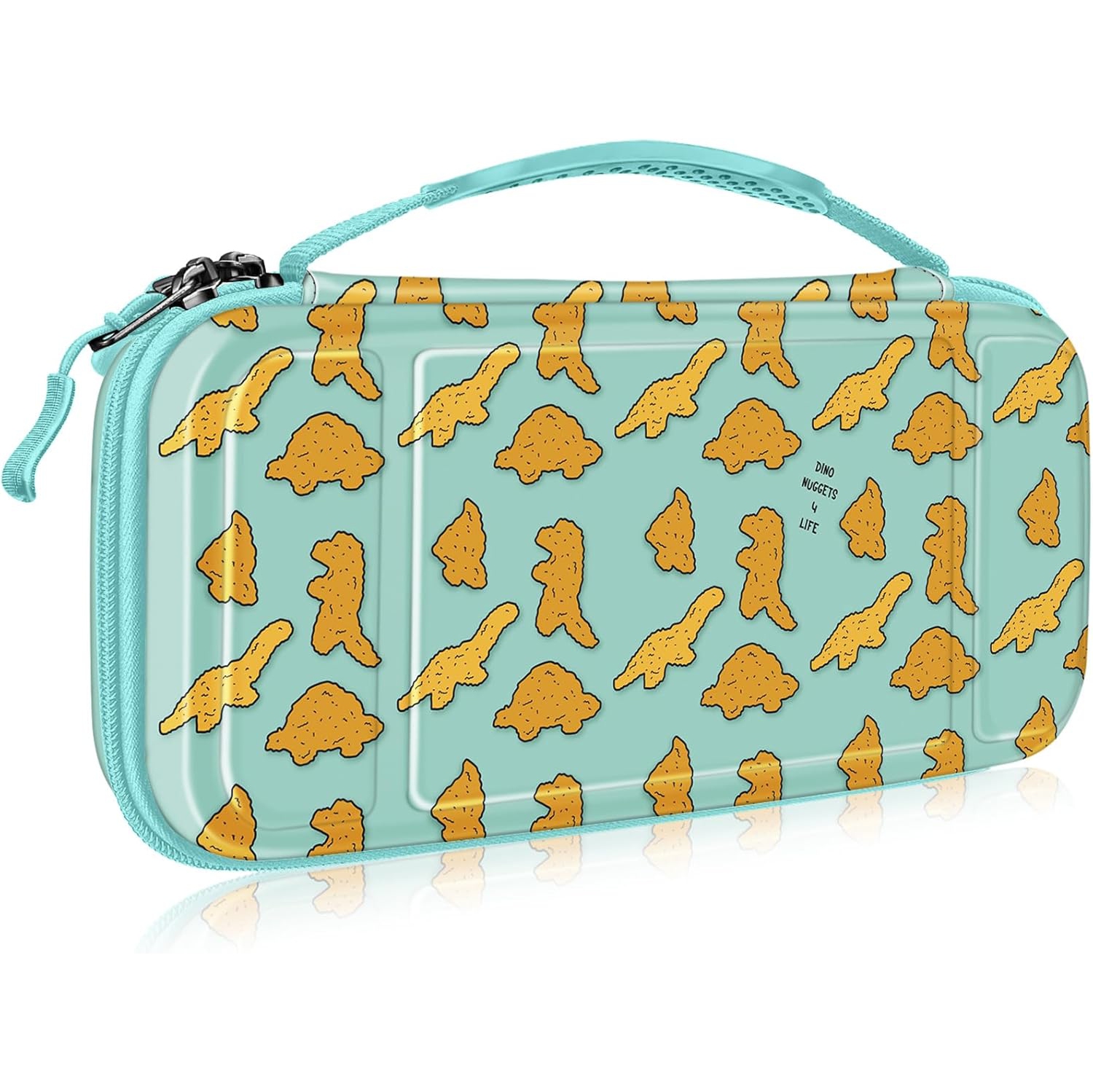 Carrying Case for Switch & OLED, Cute Travel Bag in Pretty Pattern Design of Pink Interior with an Adjustable Shoulder Strap, Dino Nuggets