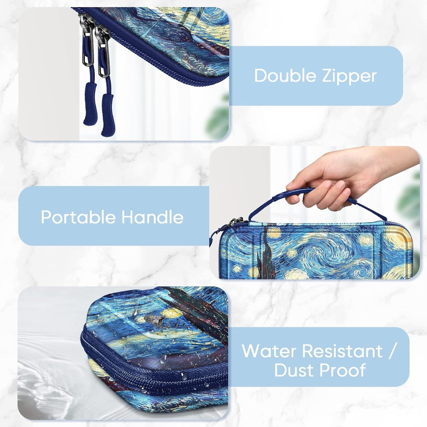 Étui de transport pour Switch & OLED, sac de voyage mignon à motif rose intérieur avec bandoulière réglable, Nuit étoilée