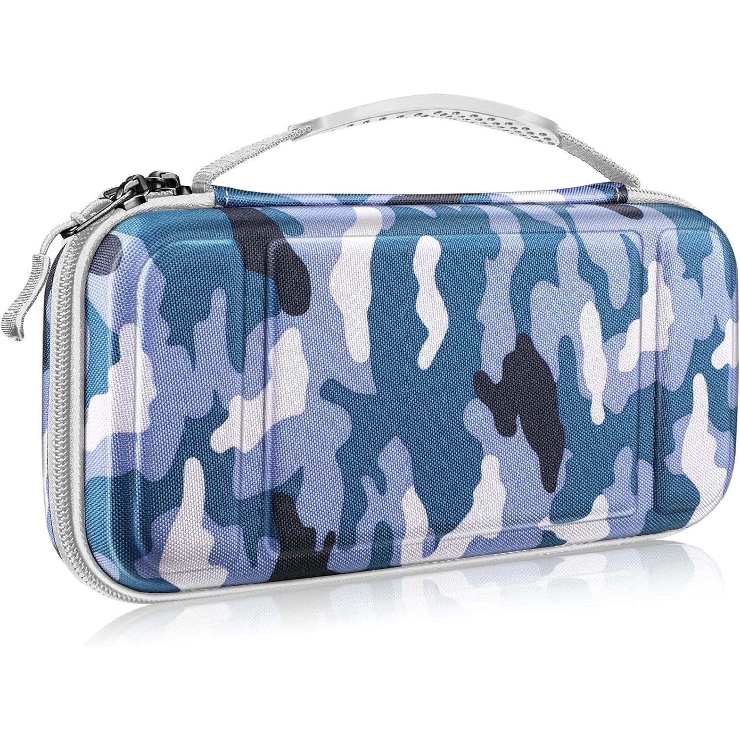 Carrying Case for Switch & OLED, Cute Travel Bag in Pretty Pattern Design of Pink Interior with an Adjustable Shoulder Strap, Camo Blue