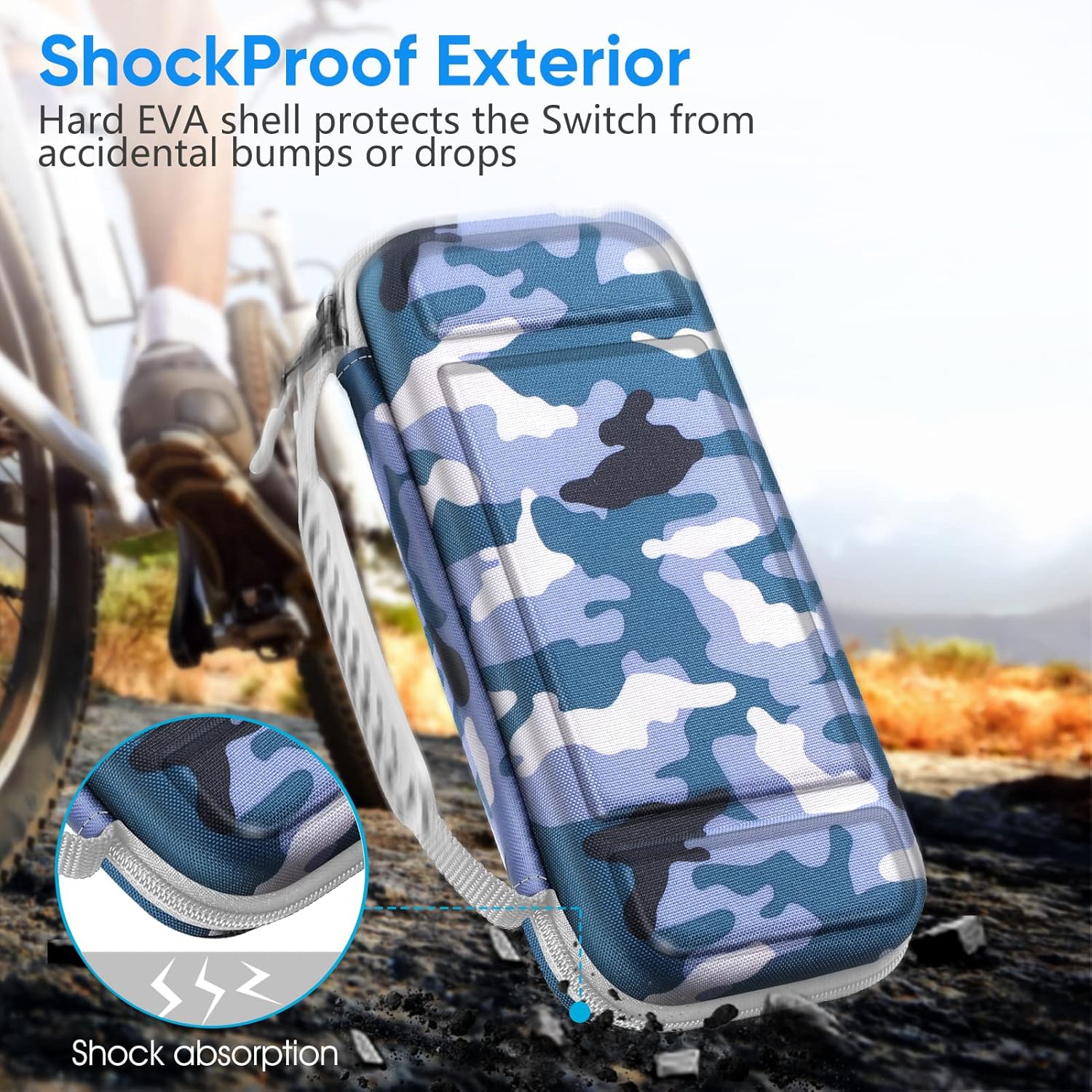 Carrying Case for Switch & OLED, Cute Travel Bag in Pretty Pattern Design of Pink Interior with an Adjustable Shoulder Strap, Camo Blue