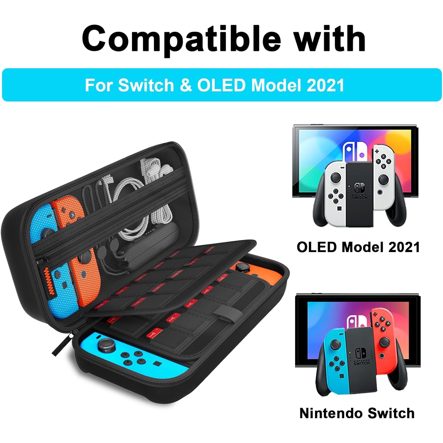 Black Switch Carrying Case Compatible with Nintendo Switch/Switch OLED, 20 Games Cartridges Protective Hard Shell Travel Carrying Case Pouch for