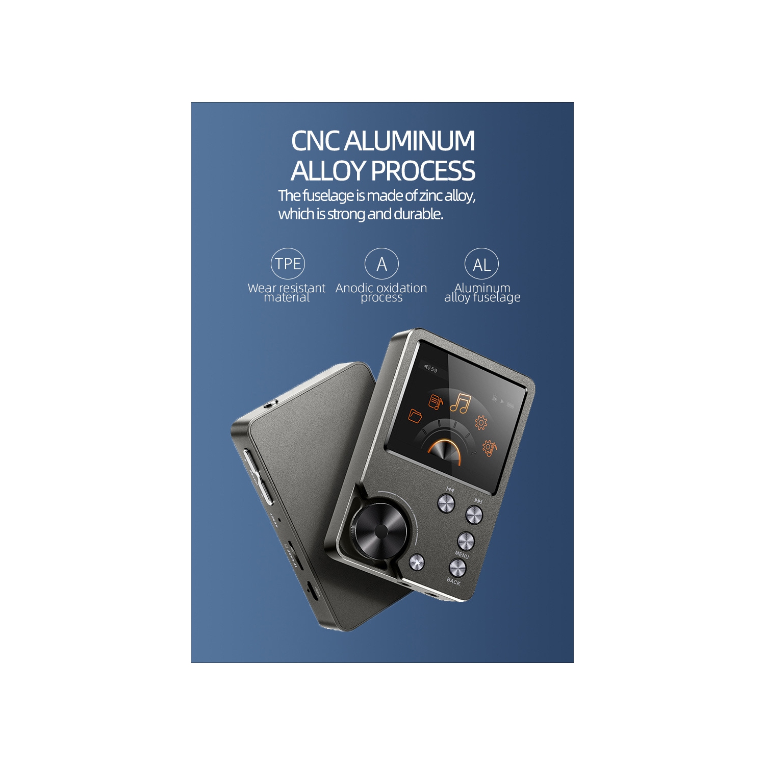 Lecteur MP3,DSD MP3 haute résolution sans perte,Lecteur audio numérique haute fidélité portatif 64&nbsp;Go-Noir