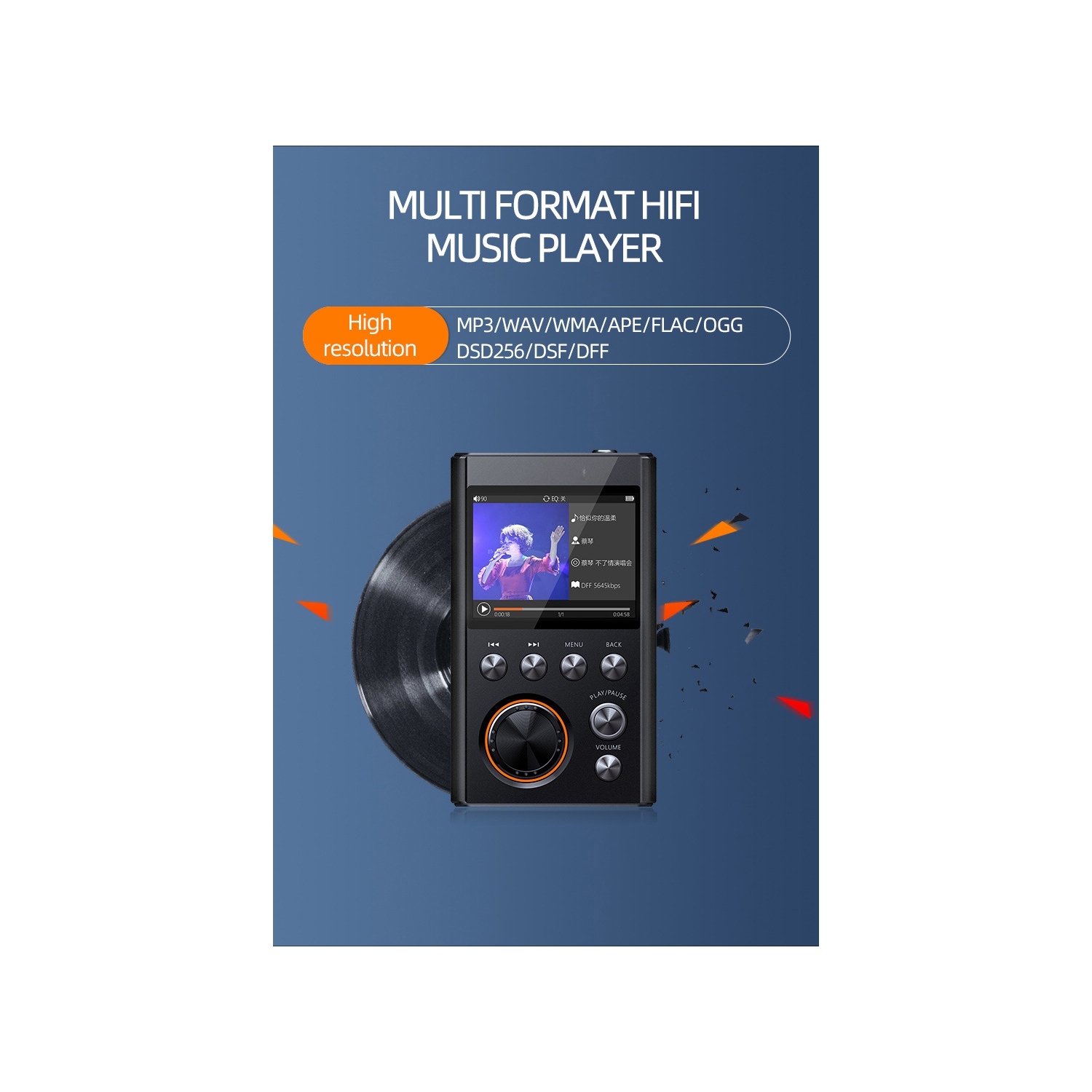 Lecteur MP3 numérique portatif Walkman, lecteur de musique MP3 haute fidélité, mini lecteur de musique sport 64&nbsp;Go-noir