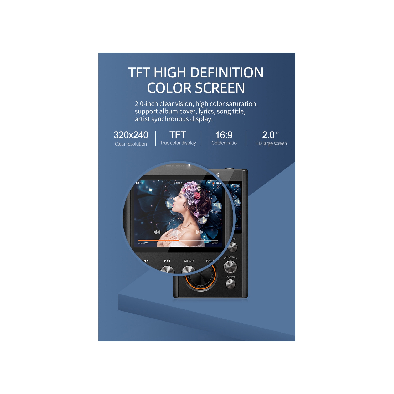 Lecteur MP3 numérique portatif Walkman, lecteur de musique MP3 haute fidélité, mini lecteur de musique sport 64&nbsp;Go-noir