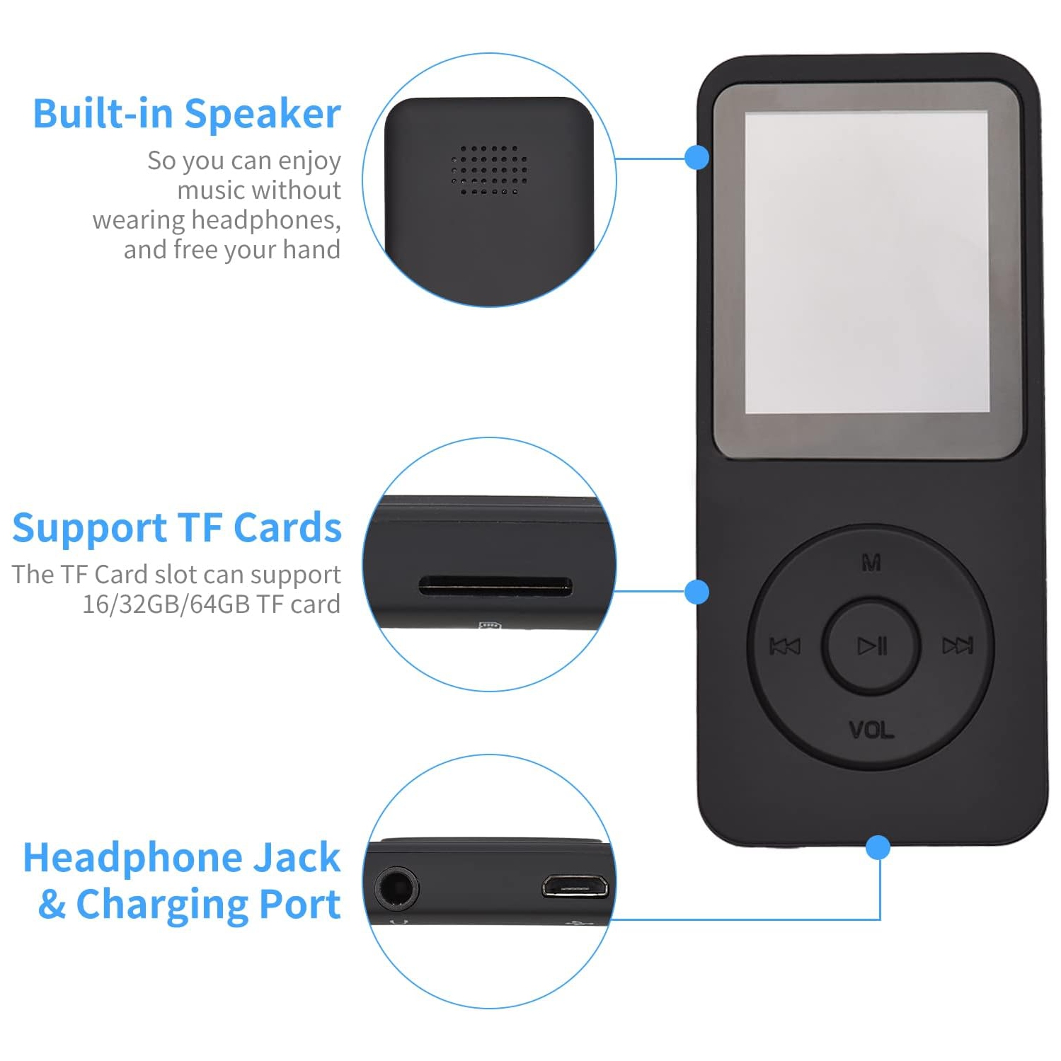 Lecteur MP3 Walkman Bluetooth FM MP4 Lecteur e-book 16G-Noir