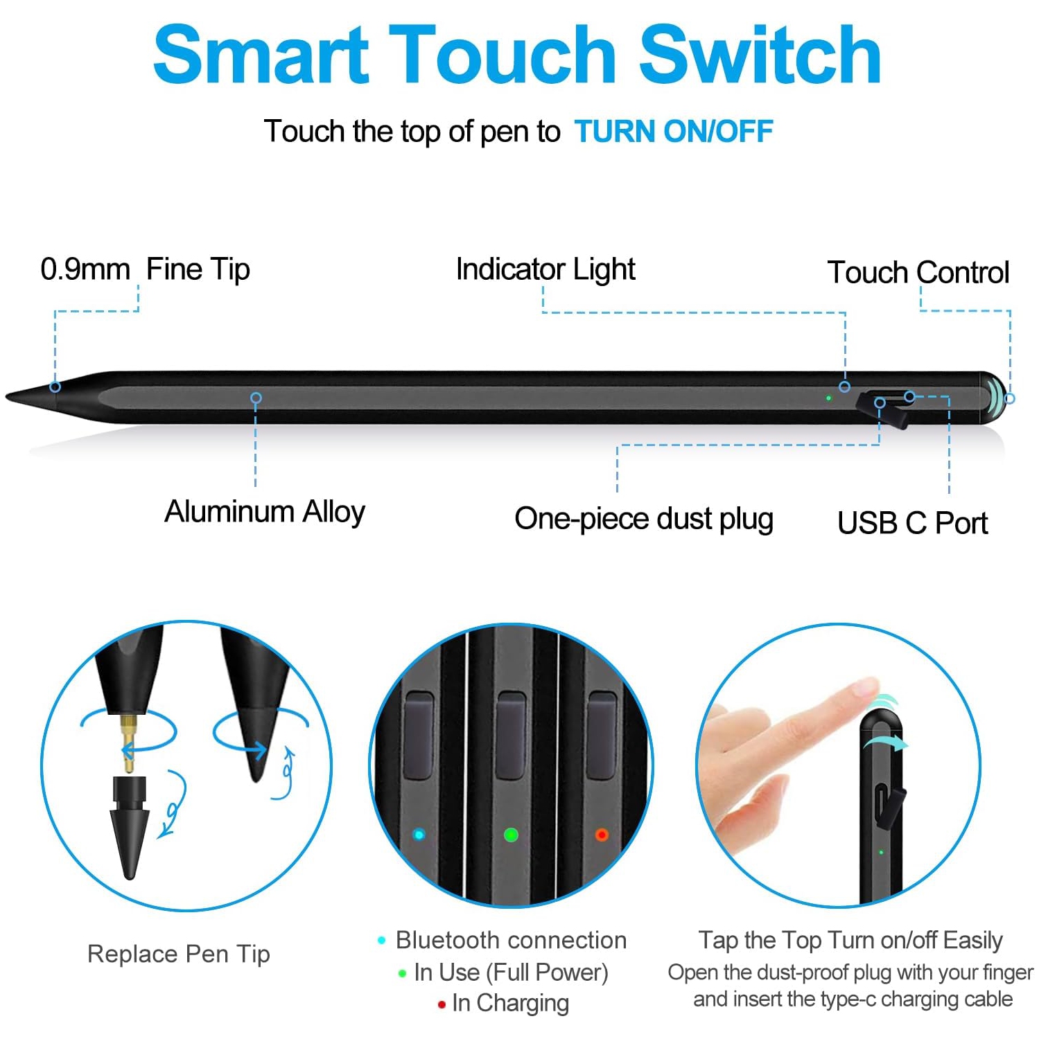 Stylus Pen for iPad 9th Gen, 10th Gen, iPad Pencil for iPad(2018-2022), iPad Air 3/4/5, iPad Mini 5/6th, iPad 6/7/8th, Pad Pro11/iPad Pro12.9