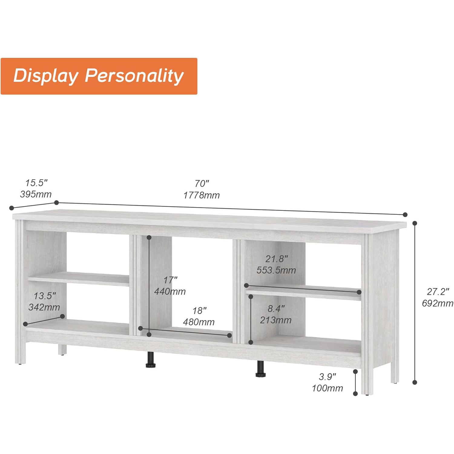 Meuble pour téléviseur WAMPAT Farmhouse pour téléviseurs jusqu'à 75&nbsp;po, centre de divertissement blanc pour console 80&nbsp;po avec 5 casiers