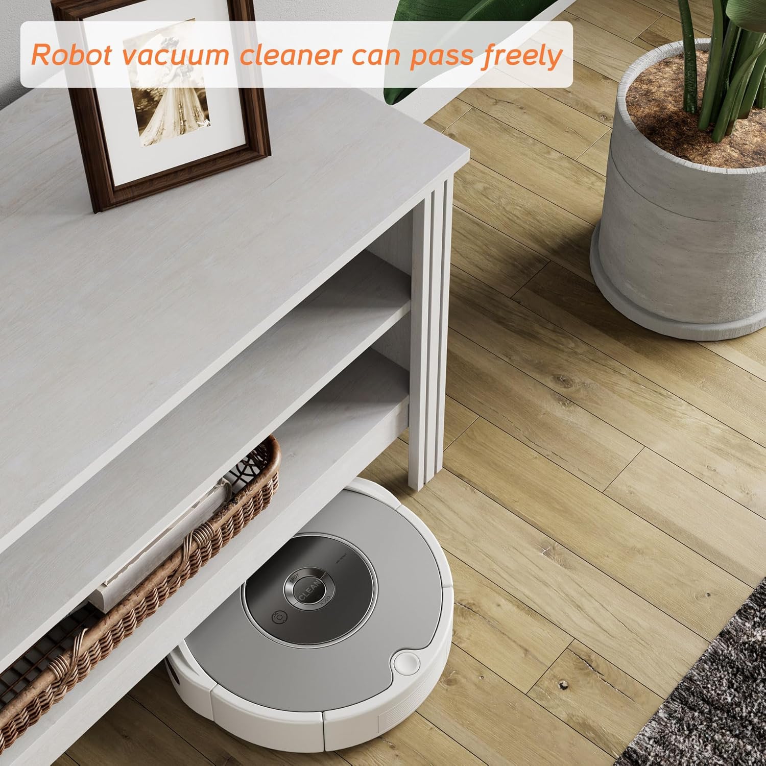 Meuble pour téléviseur WAMPAT Farmhouse pour téléviseurs jusqu'à 75&nbsp;po, centre de divertissement blanc pour console 80&nbsp;po avec 5 casiers