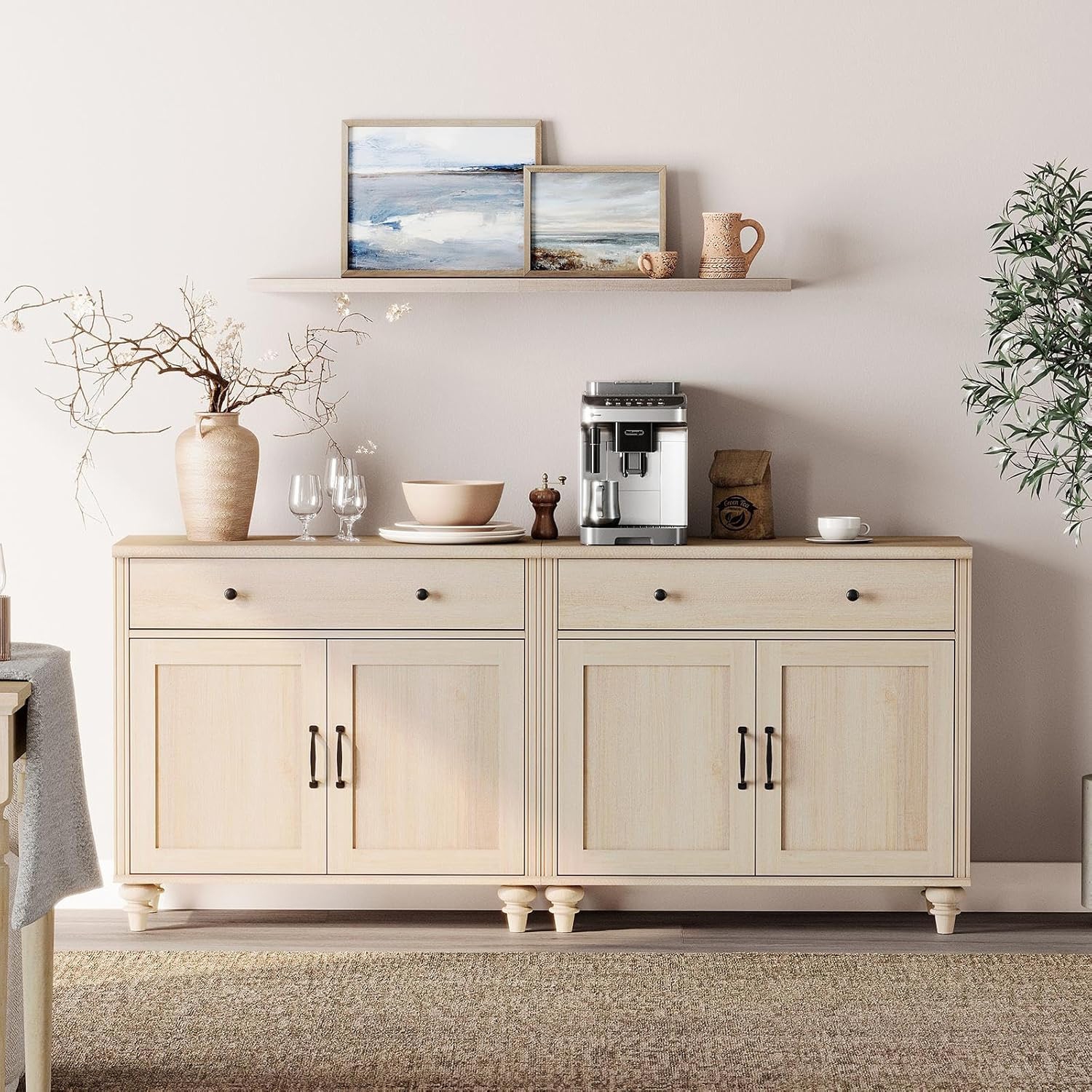 WAMPAT – Buffet avec 4 portes et 2 tiroirs, grandes tables de bar à café Armoires de rangement en bois, crédence moderne de style maison pour salle à