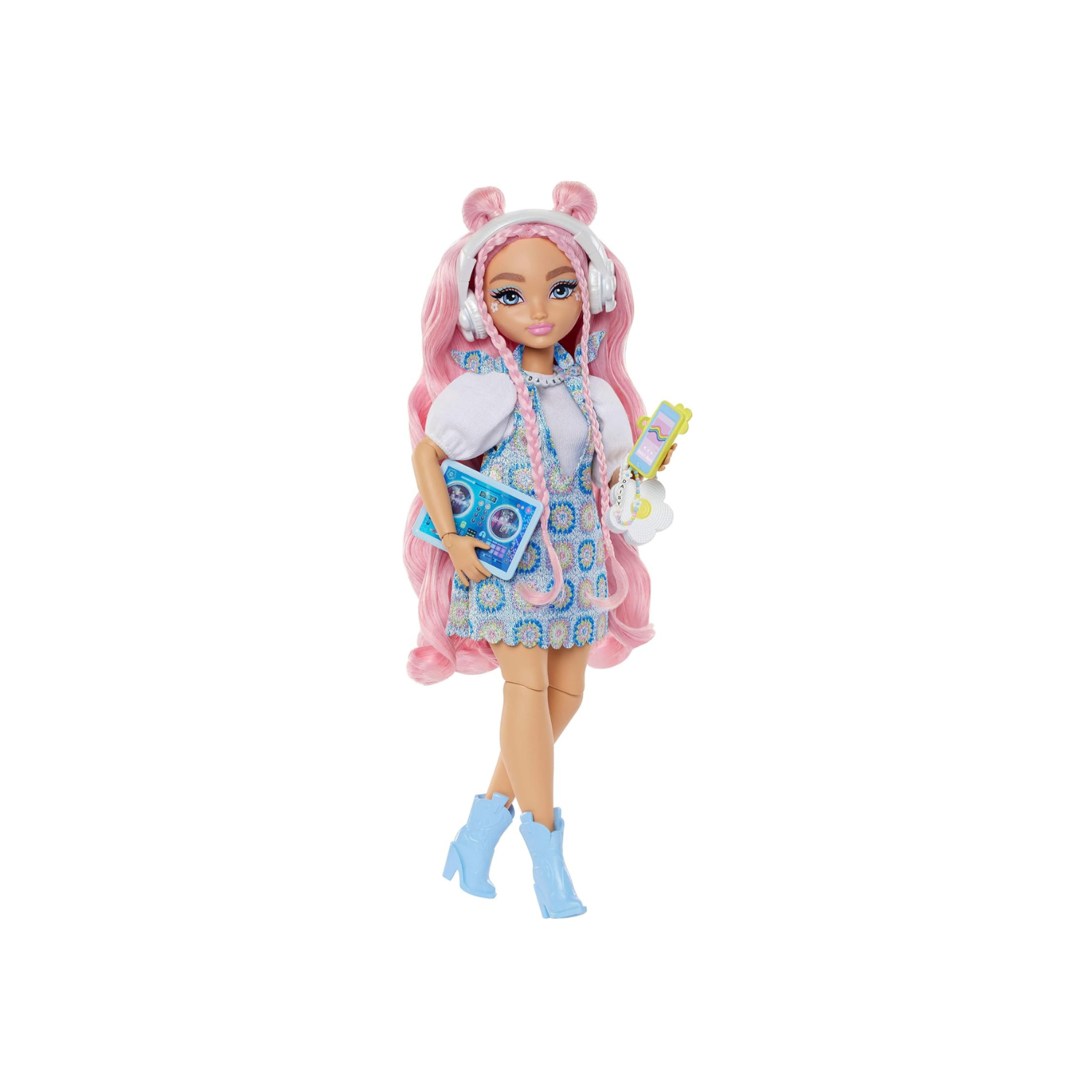 Barbie Dream Besties Doll and Accessories, Daisy Jean Posable Fashion Doll with Removable Fashions & Wavy Pink Hair, 9 DJ & Music Themed Pieces