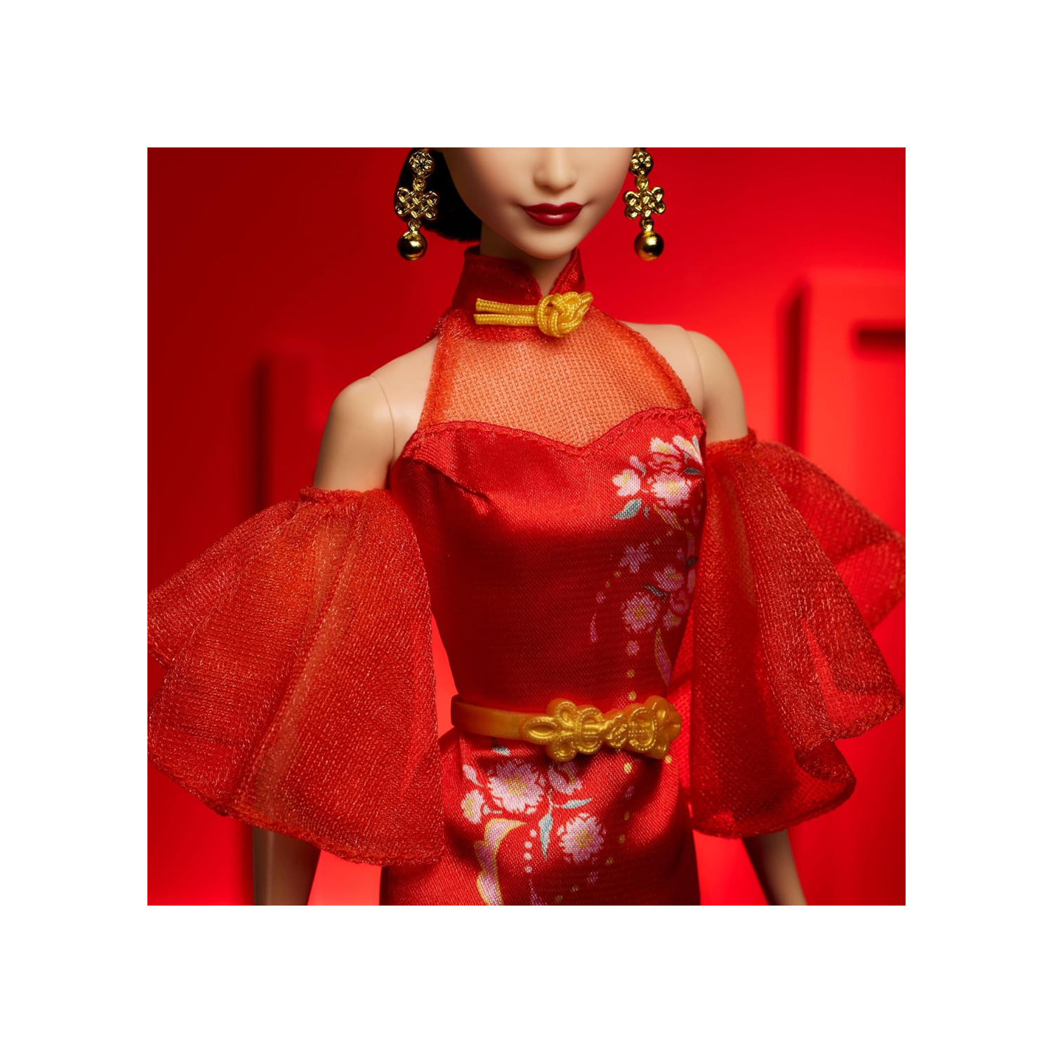 Barbie Lunar New Year Doll Wearing Qipao Dress with Plum Blossom Prints & Golden Accessories, Barbie Signature Collection