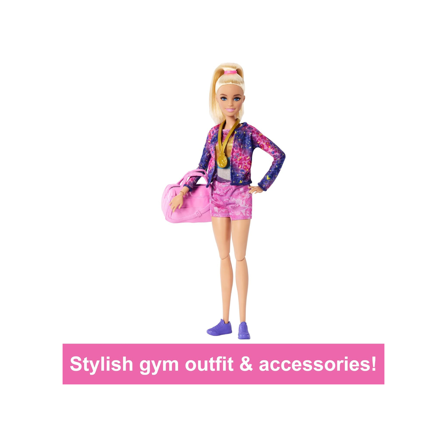 Barbie Careers Playset, Gymnastics Set with Blonde Gymnast Fashion Doll, C-Clip for Flipping Action, Balance Beam, Warm-Up Suit & Accessories