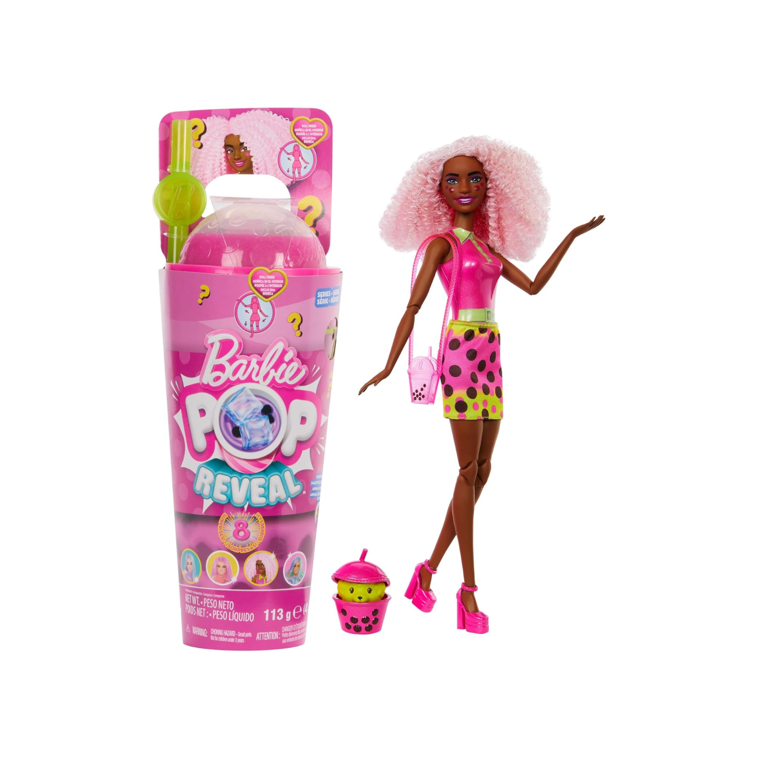 Barbie Pop Reveal Doll & Accessories, Bubble Tea Series with Fashion Doll & Pet, 8 Surprises Include Color Change,