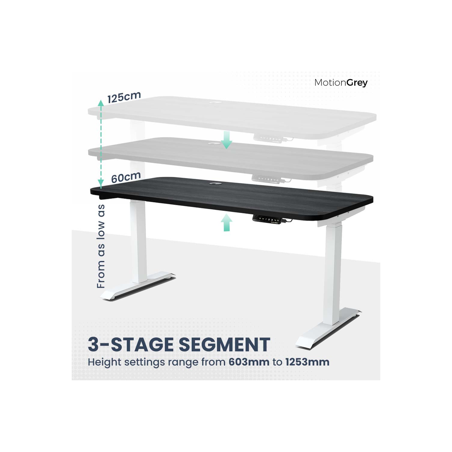 MotionGrey - Dual Motor Standing Desk with 4 Memory Settings, Adjustable Sit-Stand Computer Table for Home, Office & Gaming - 55" x 28" Black Top
