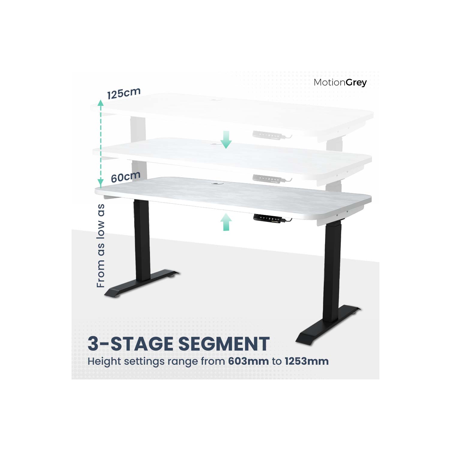 MotionGrey - Dual Motor Standing Desk with 4 Memory Settings, Adjustable Sit-Stand Computer Table for Home, Office & Gaming - 47" x 24" White Top