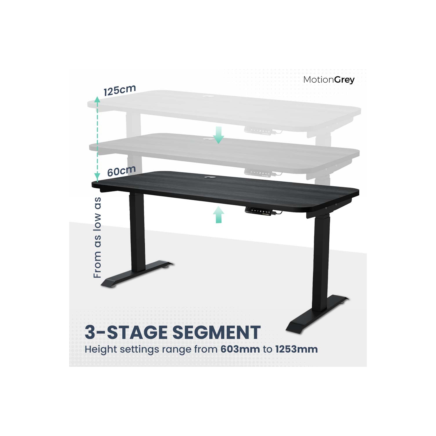 MotionGrey - Dual Motor Standing Desk with 4 Memory Settings, Adjustable Sit-Stand Computer Table for Home, Office & Gaming - 47" x 24" Black Oak Top