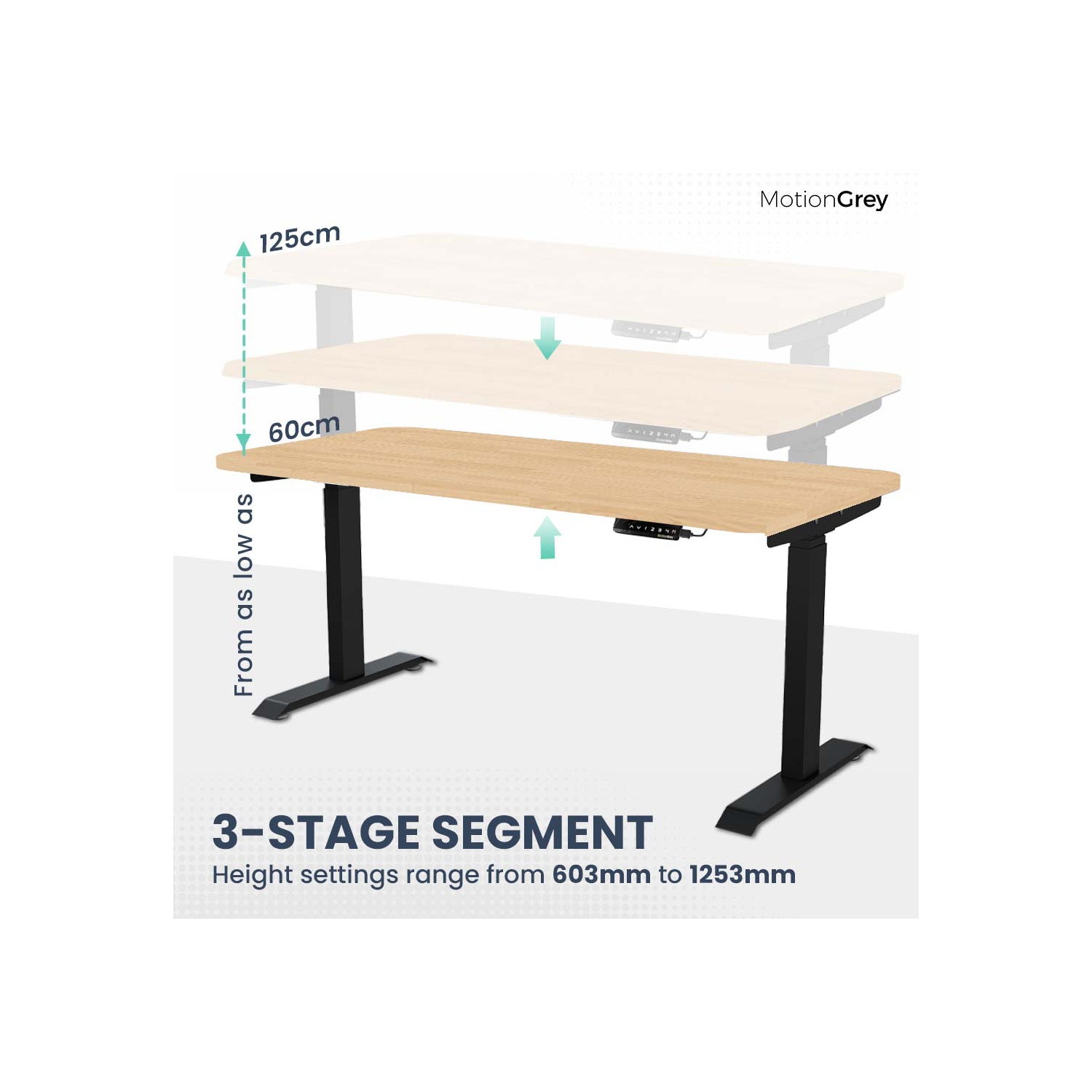 MotionGrey - Dual Motor Standing Desk with 4 Memory Settings, Adjustable Sit-Stand Computer Table for Home, Office & Gaming - 47" x 24" Oak Brown Top