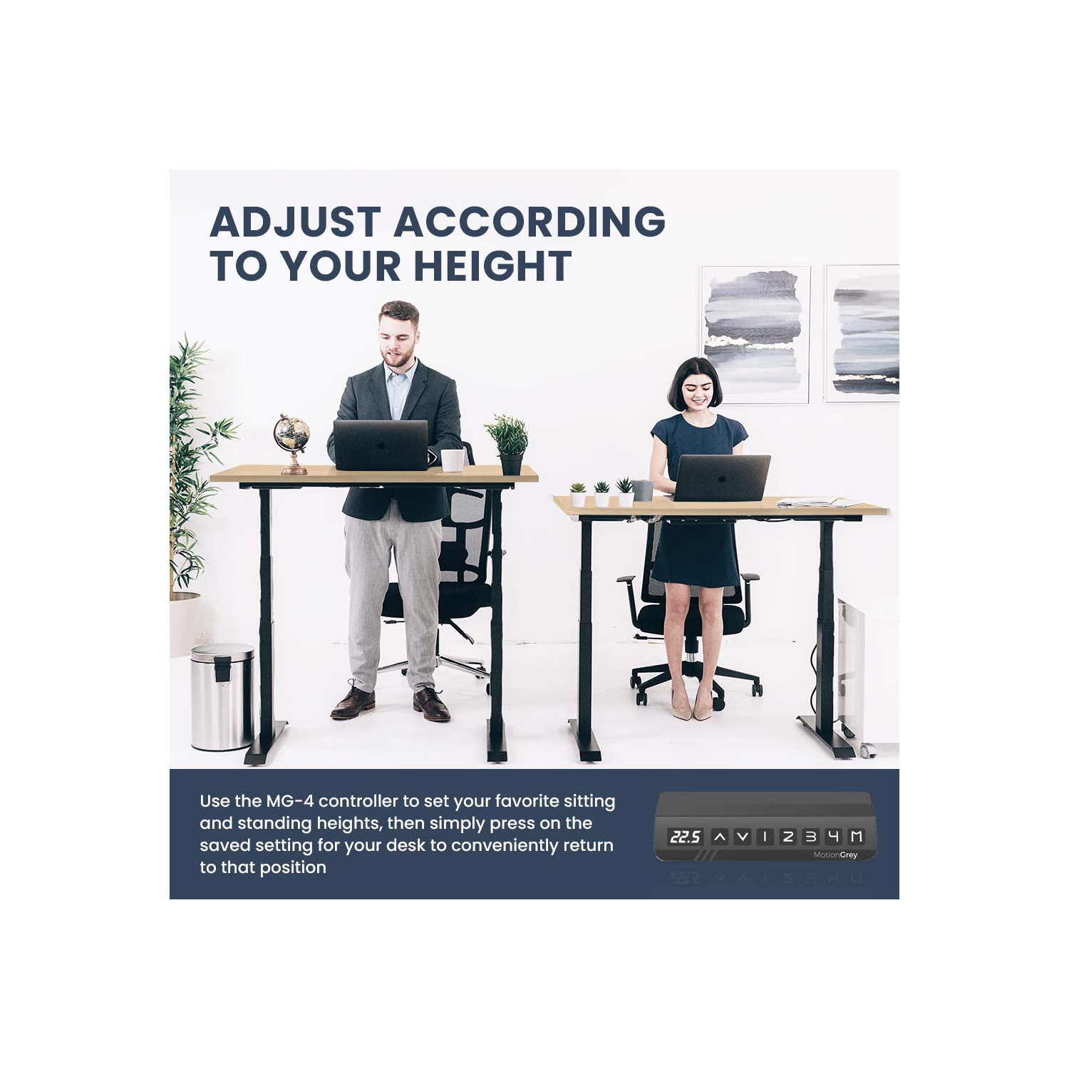 MotionGrey - Dual Motor Standing Desk with 4 Memory Settings, Adjustable Sit-Stand Computer Table for Home, Office & Gaming - 47" x 24" Oak Brown Top