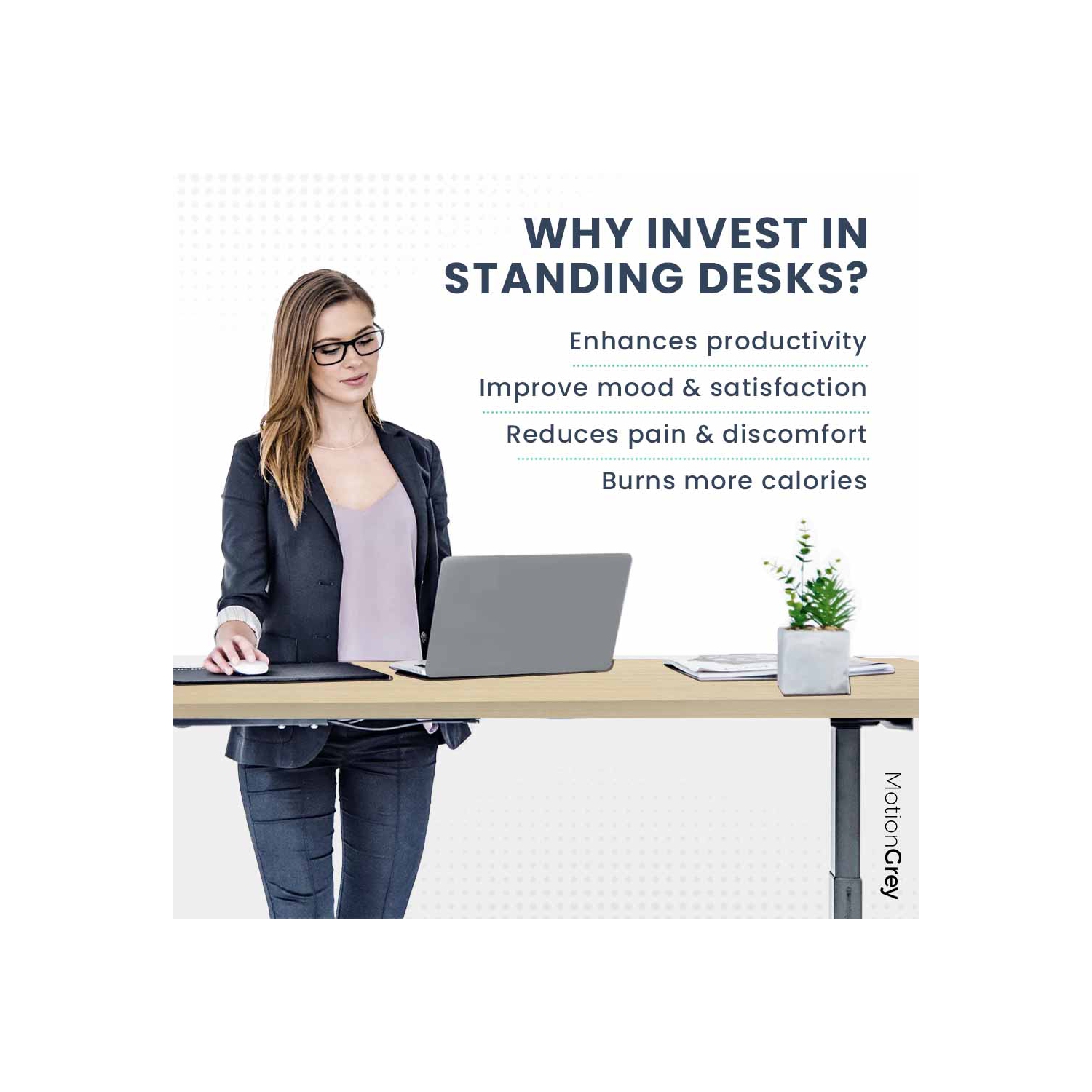 MotionGrey - Dual Motor Standing Desk with 4 Memory Settings, Adjustable Sit-Stand Computer Table for Home, Office & Gaming - 47" x 24" Oak Brown Top