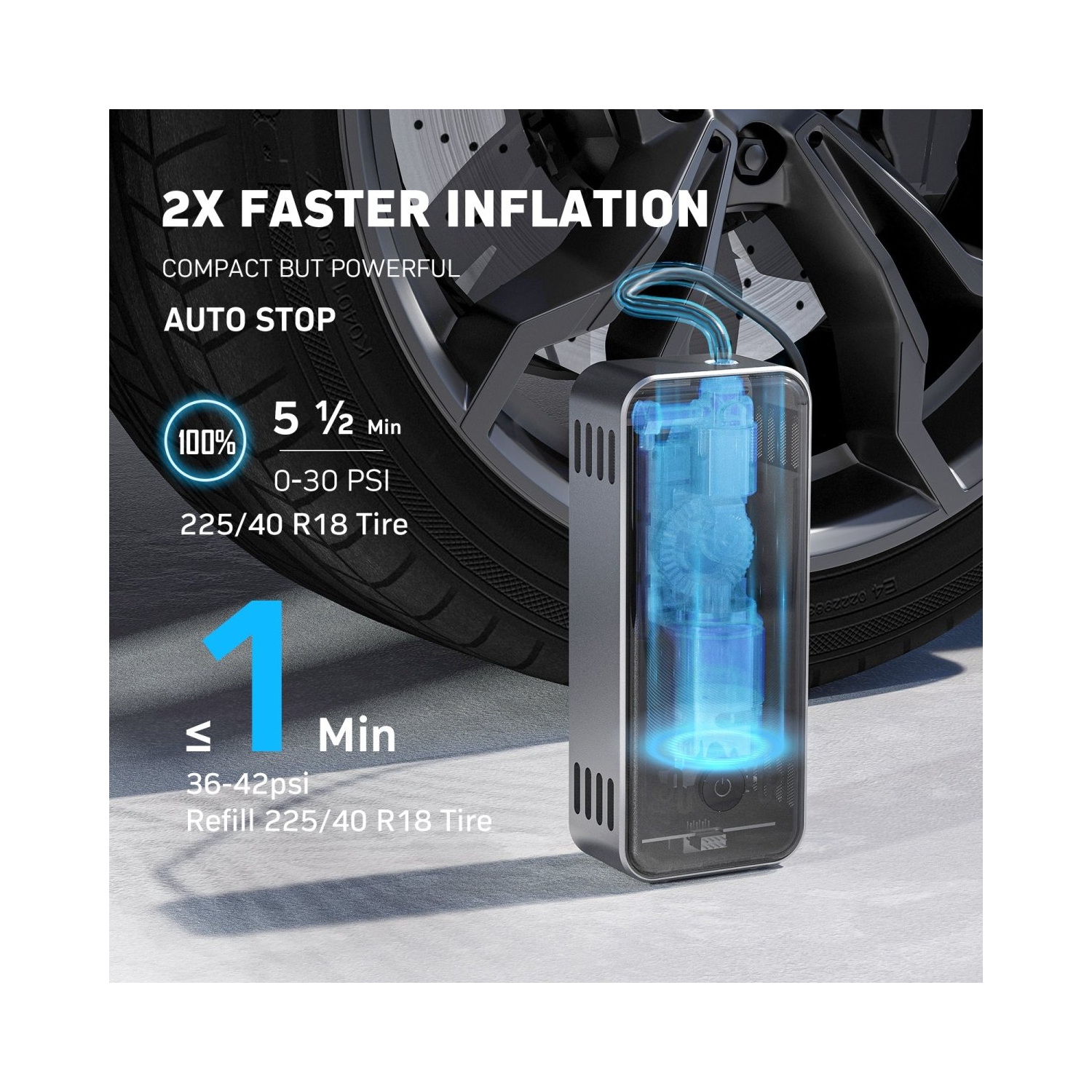 Ensemble de luxe avec gonfleur de pneus intelligente 3-en-1 de Denvix – gonflement 2 fois plus rapide, recharge rapide 45&nbsp;W, chargeur portable