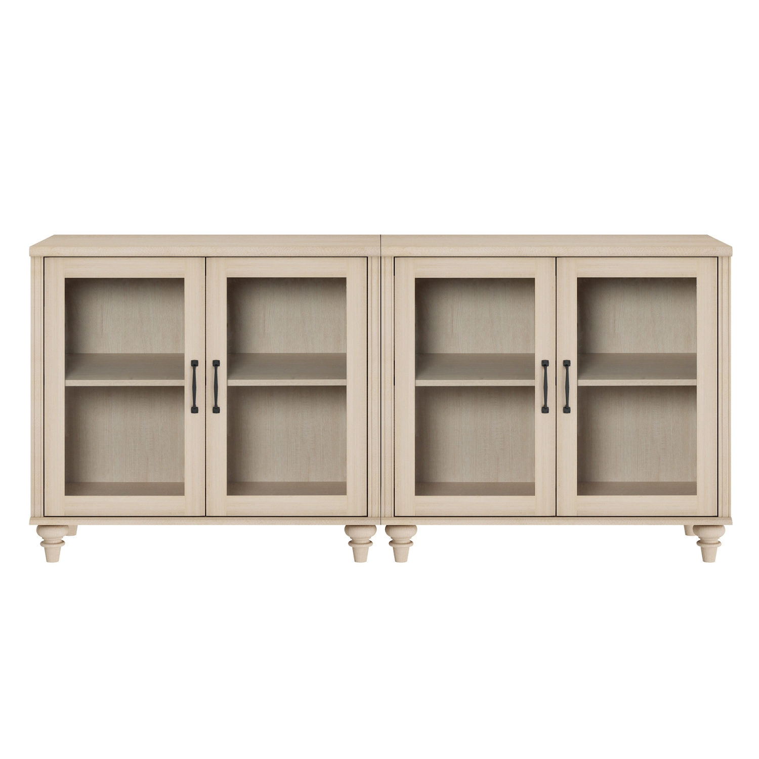 WAMPAT Buffet Cabinet with 4 Glass Doors, Wood Kitchen Storage Cabinets Large Coffee Bar Tables with Adjustable Shelf, Modern Farmhouse Sideboard