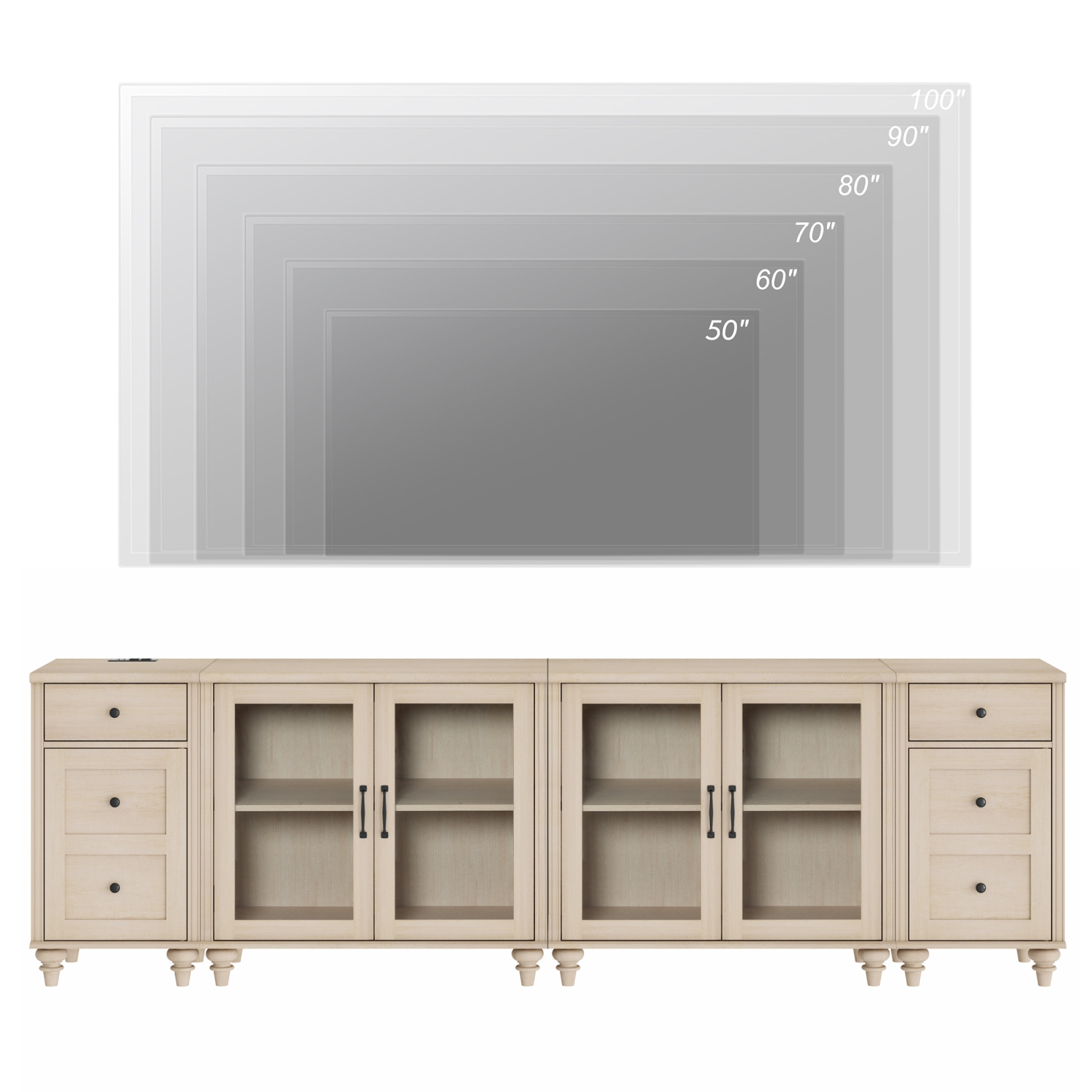 Buffet WAMPAT avec 4 porte en verre, armoires de rangement de cuisine avec station de recharge, tables de bar à café avec tablette réglable et 2