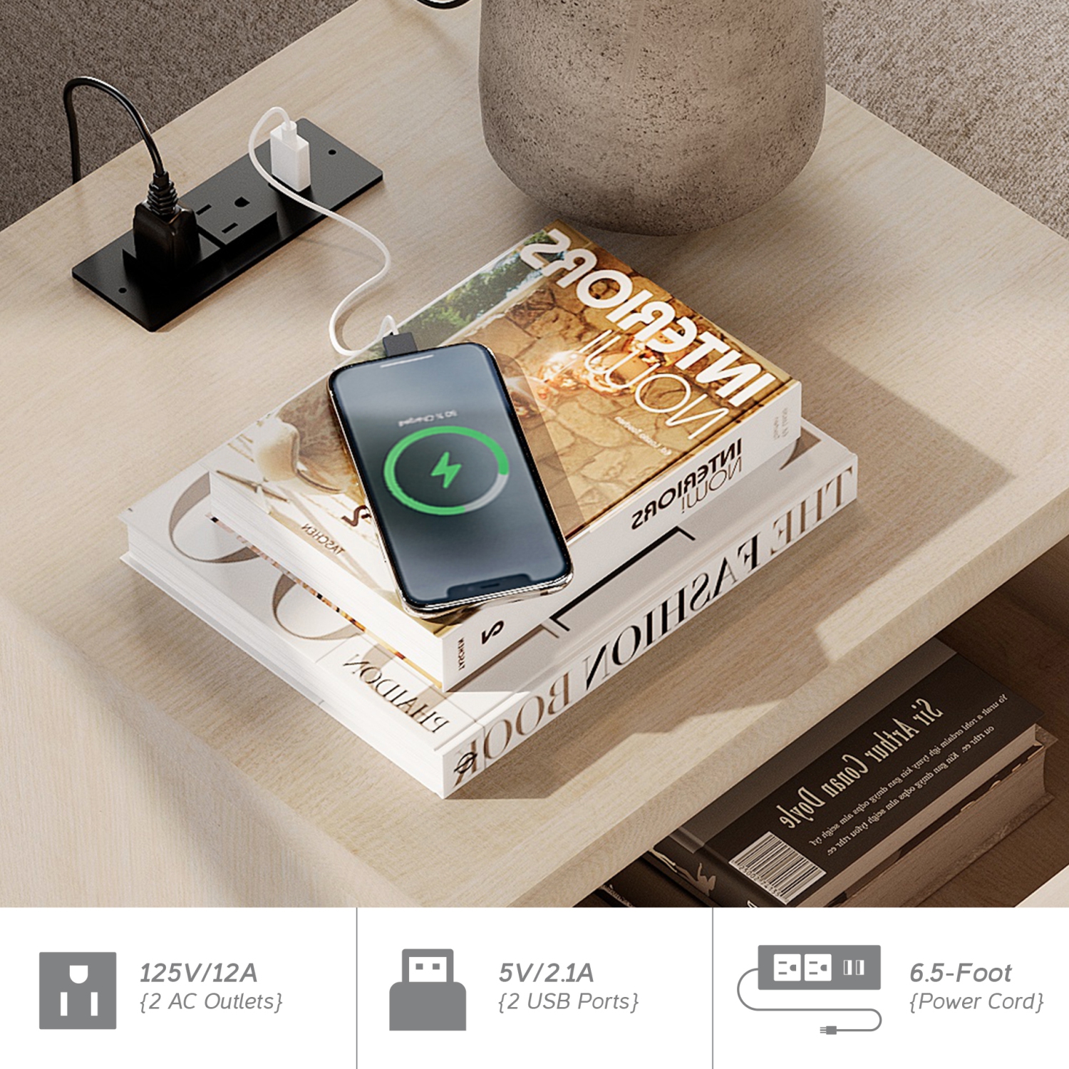 Buffet WAMPAT avec porte en verre, armoires de rangement de cuisine avec station de chargement, tables de bar à café avec tablette réglable et 2