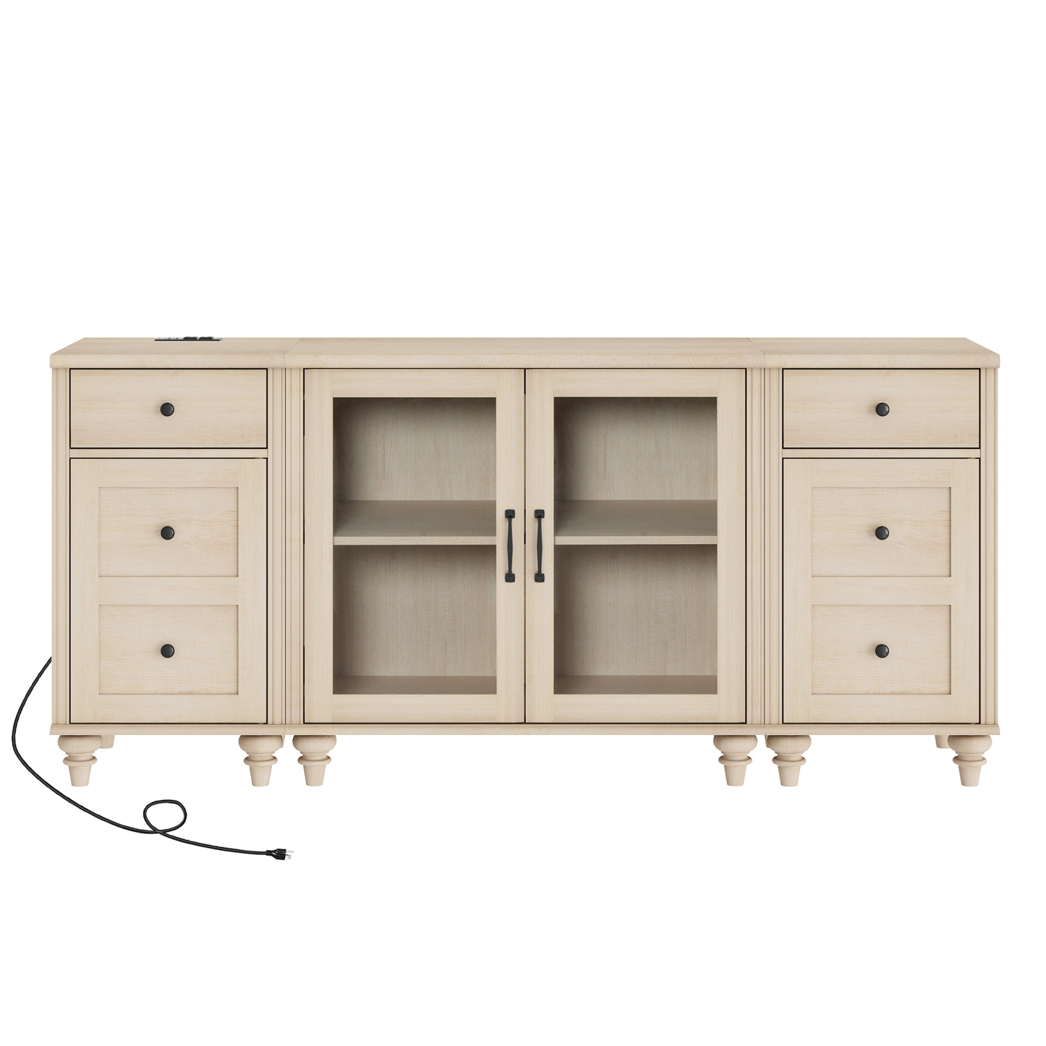 Buffet WAMPAT avec porte en verre, armoires de rangement de cuisine avec station de chargement, tables de bar à café avec tablette réglable et 2