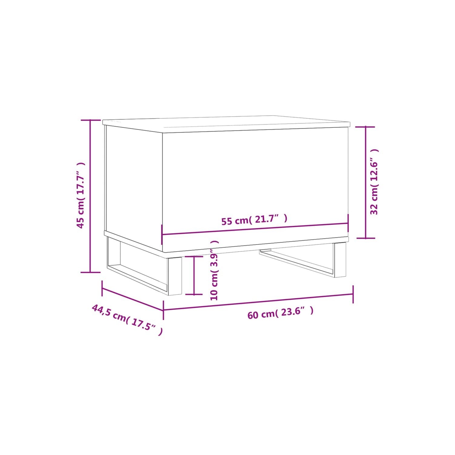 Table basse vidaXL chêne brun 60x44,5&nbsp;po bois d'ingénierie 45&nbsp;cm